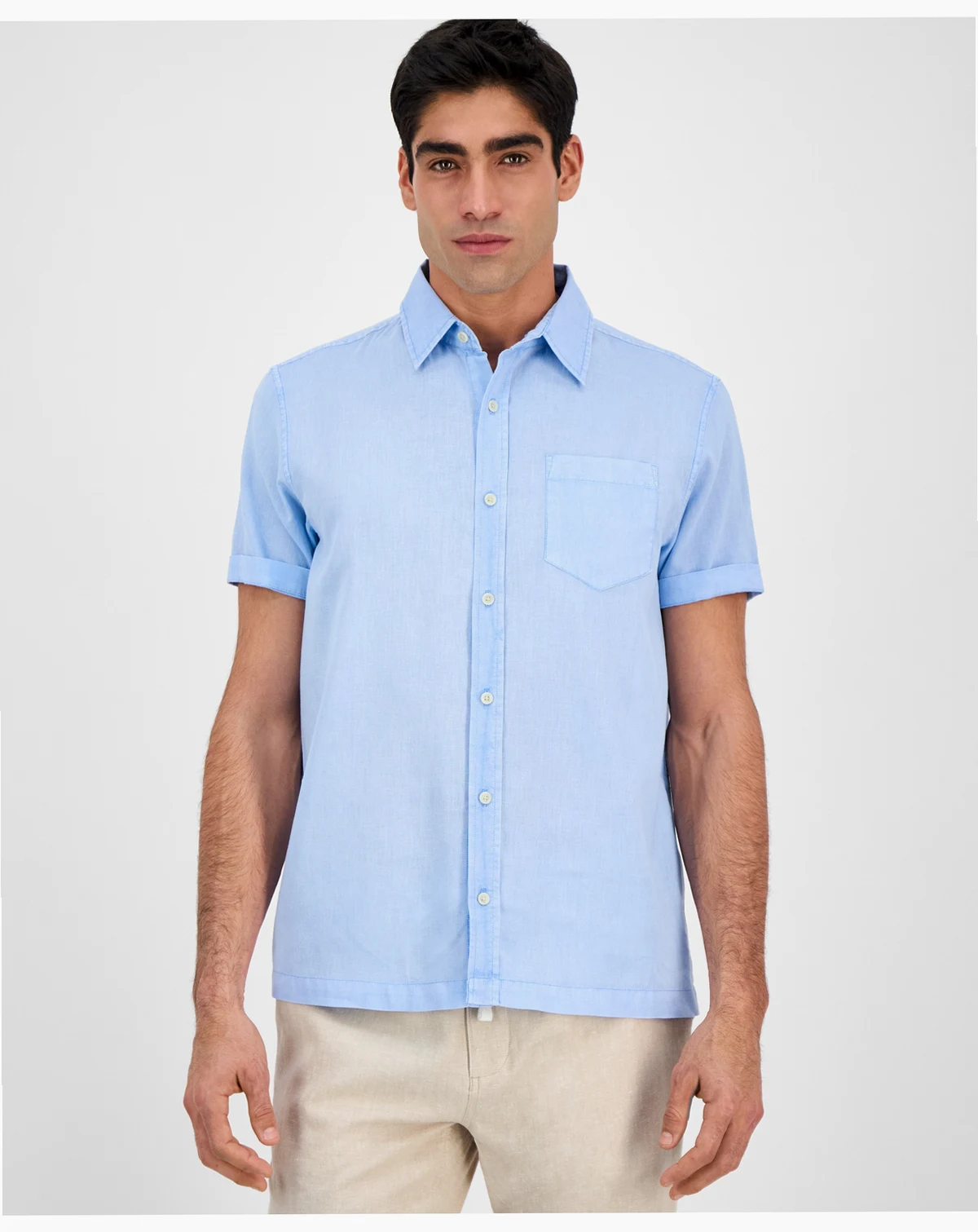 Men's Blake Linen Chambray Short Sleeve Button-Front Shirt, Created for Macy's