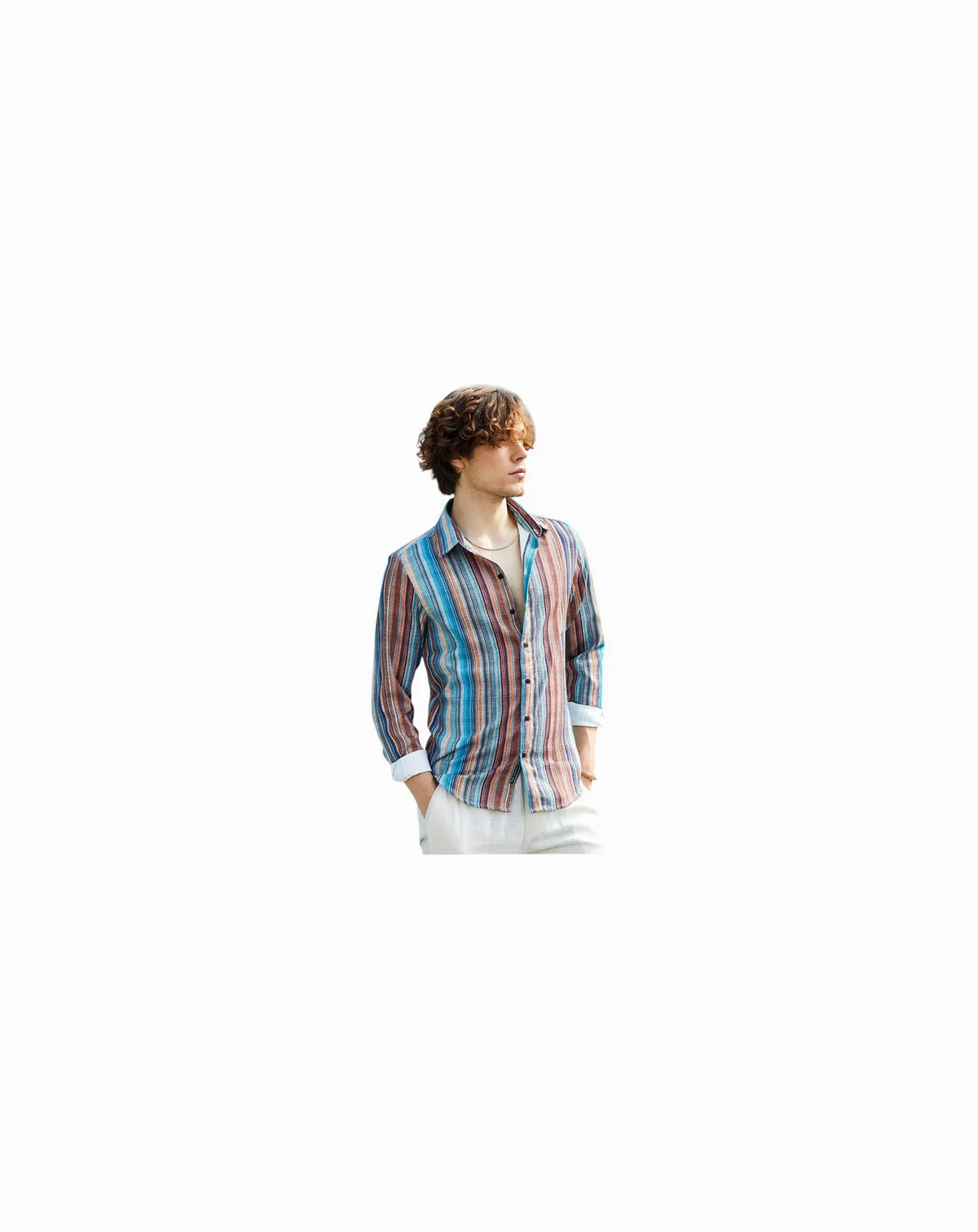 Men's Azure Blue & Chocolate Brown Multitrack-Striped Shirt