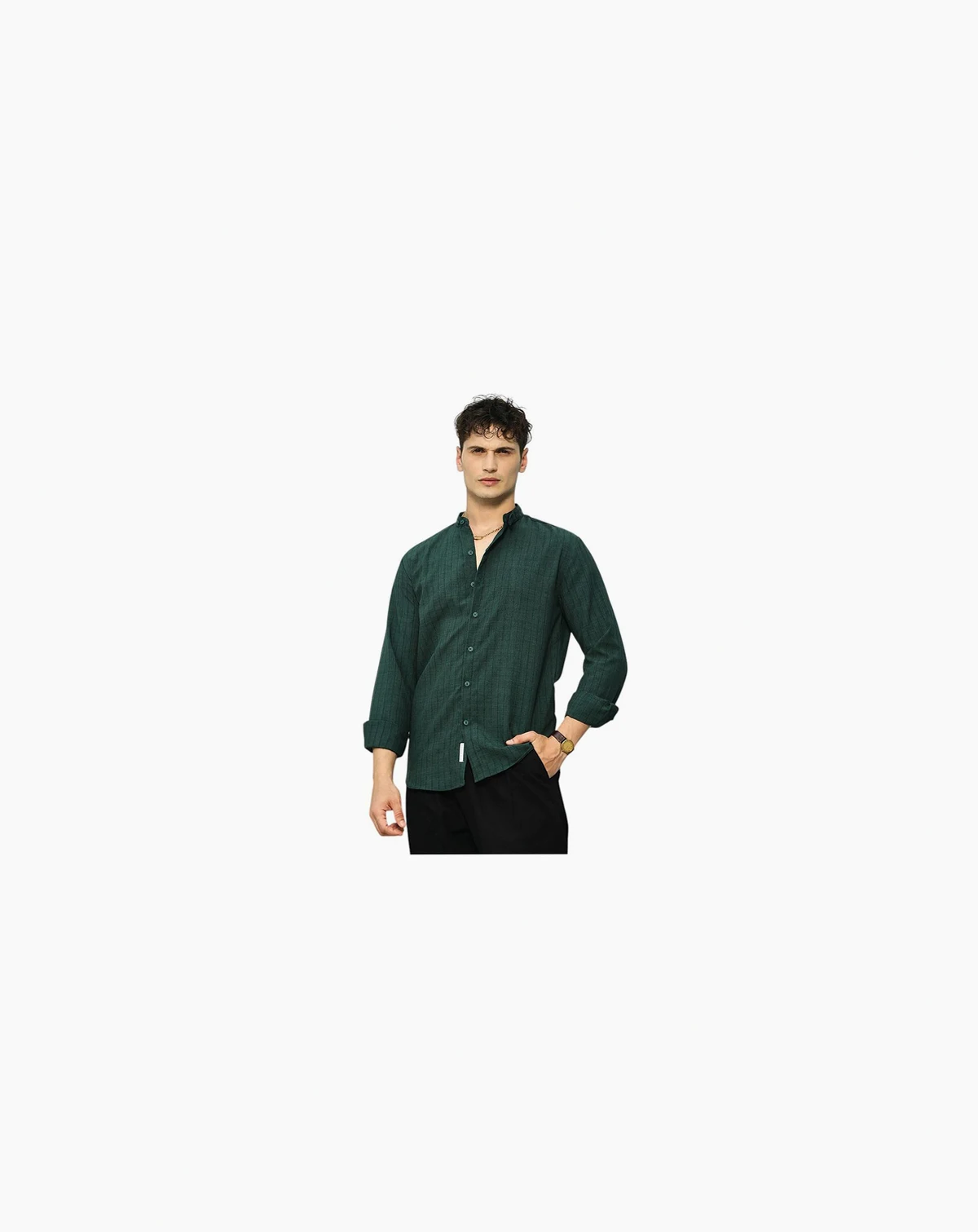 Men's Emerald Green Pinstriped-Tactile Shirt