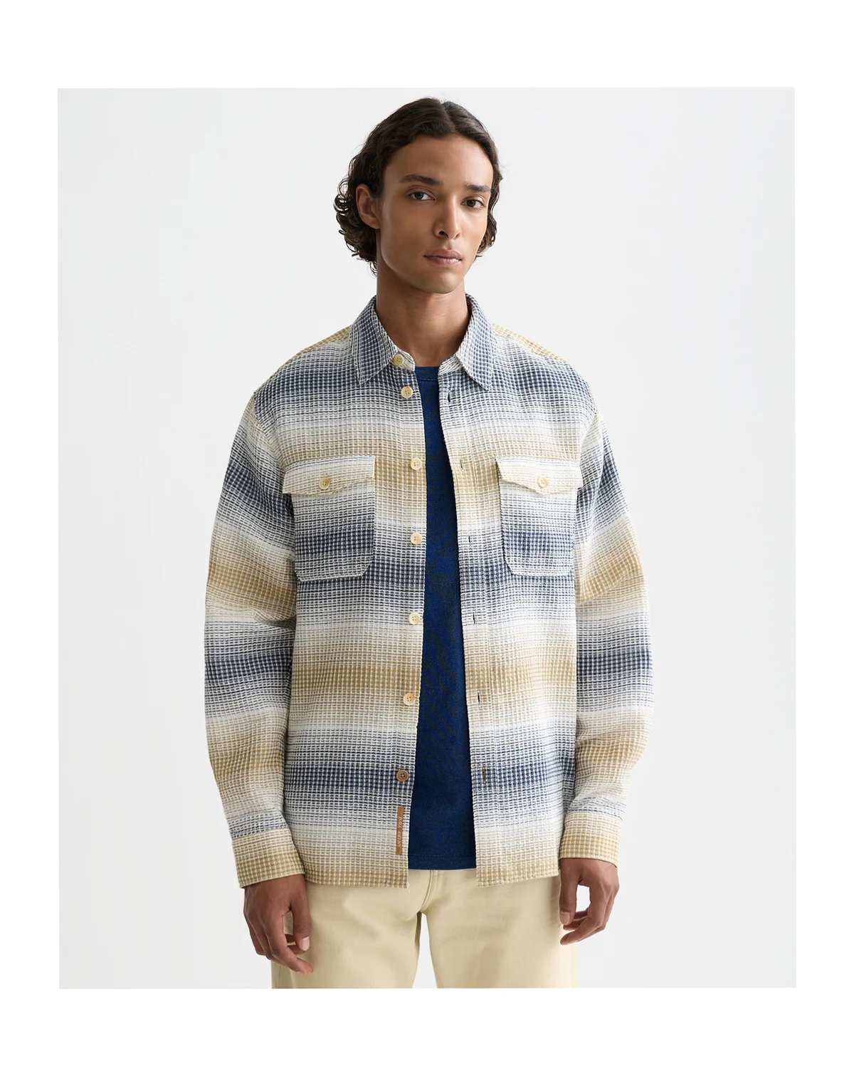 Men's Structure Stripe Waffle Long-Sleeve Shirt
