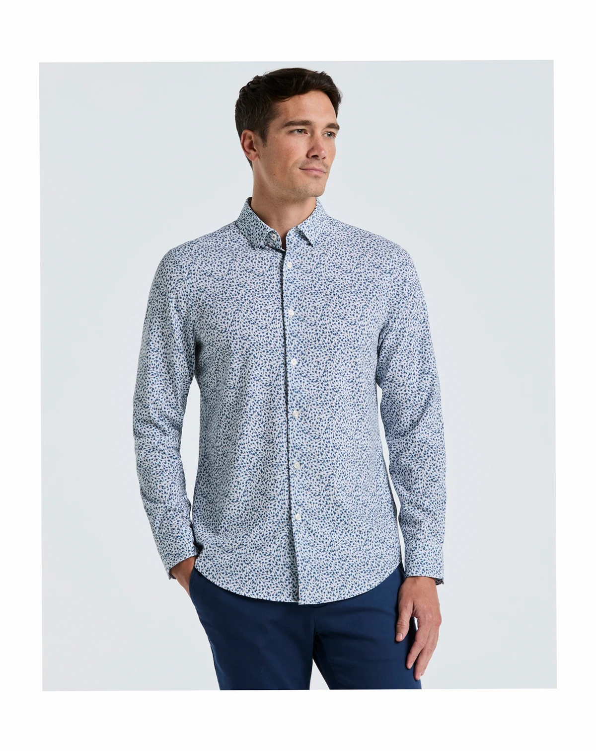 Men's Long-Sleeve Micro Floral Print Shirt