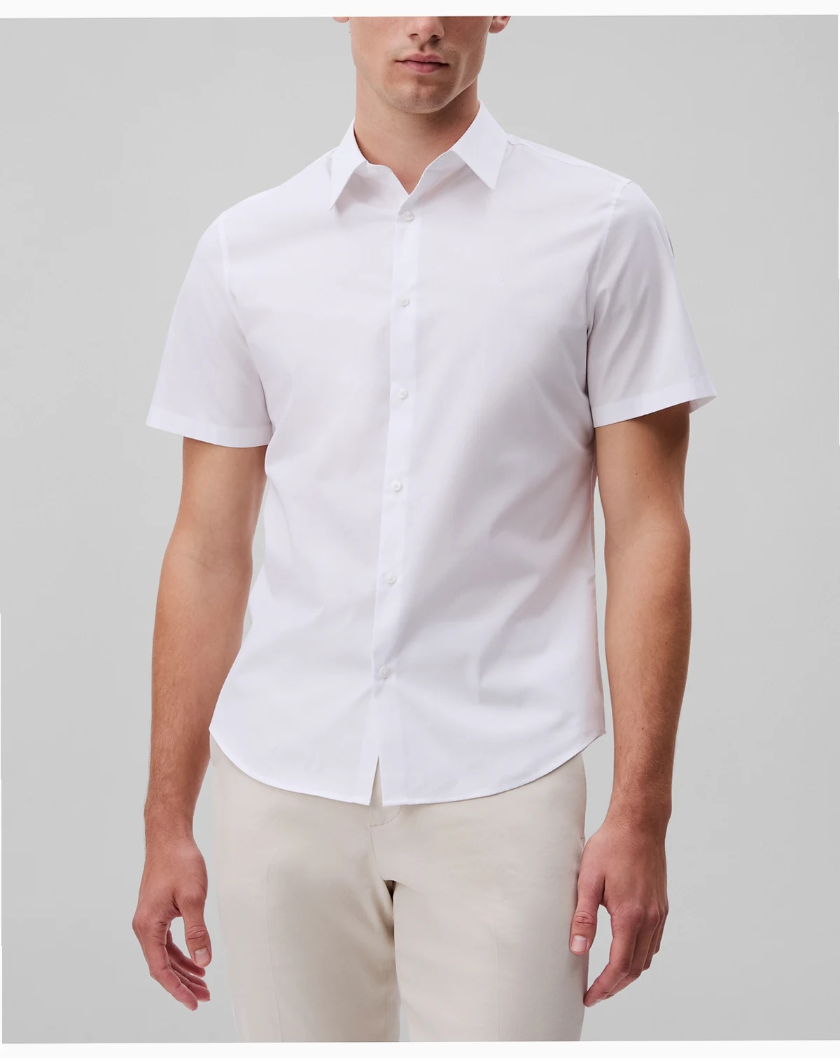 Men's Slim Fit Short Sleeve Solid Stretch Button-Front Shirt
