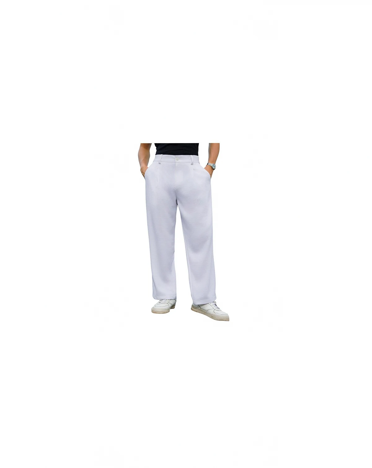 Men's Cream White Straight-Fit Ribbed Trousers