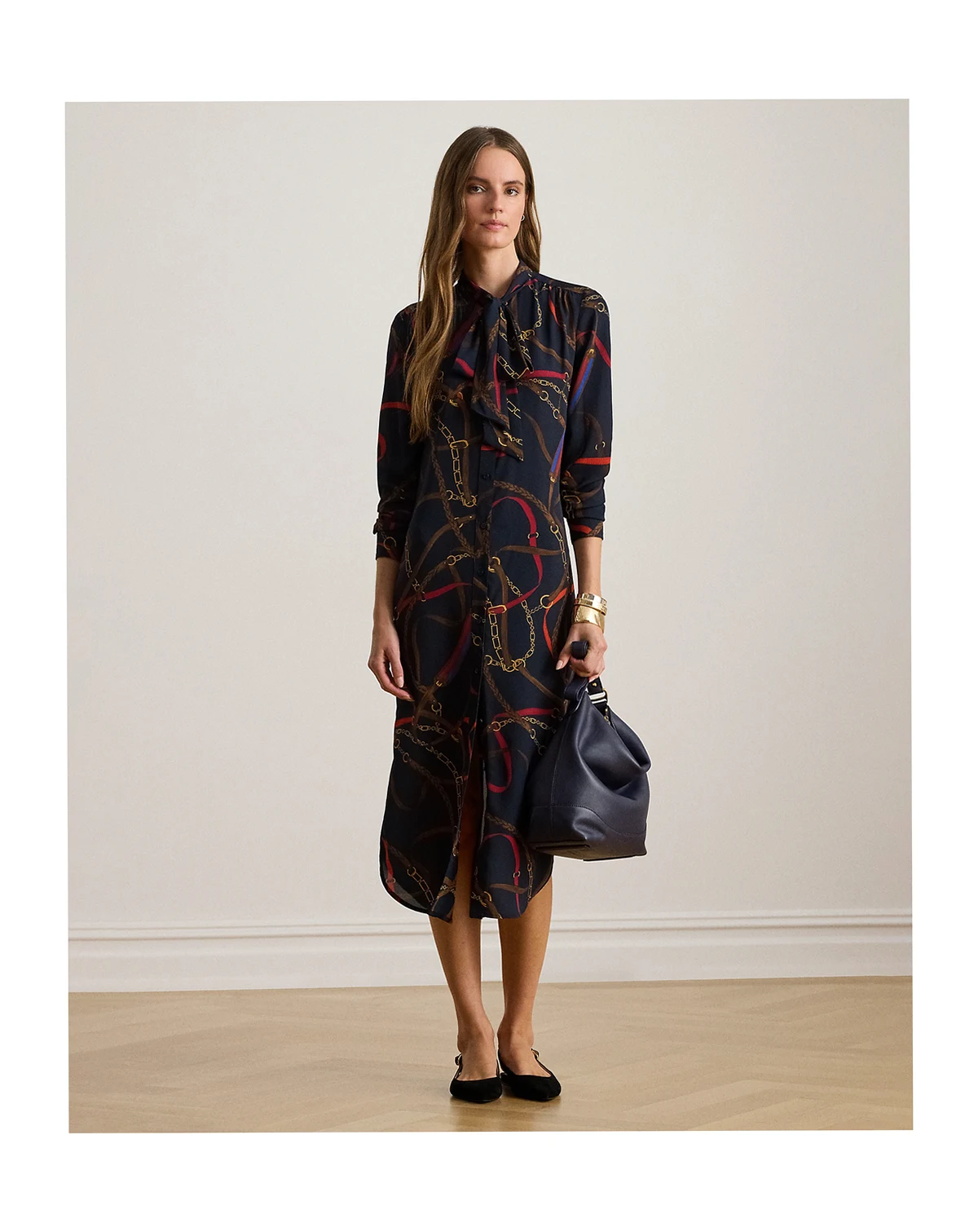 Petite Print Georgette Tie-Neck Shirt Dress