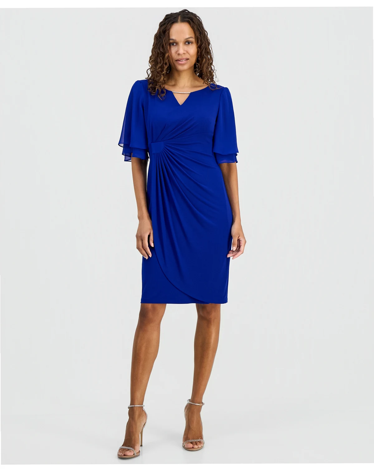 Petite Double Flared-Sleeve Bar-Trim Dress