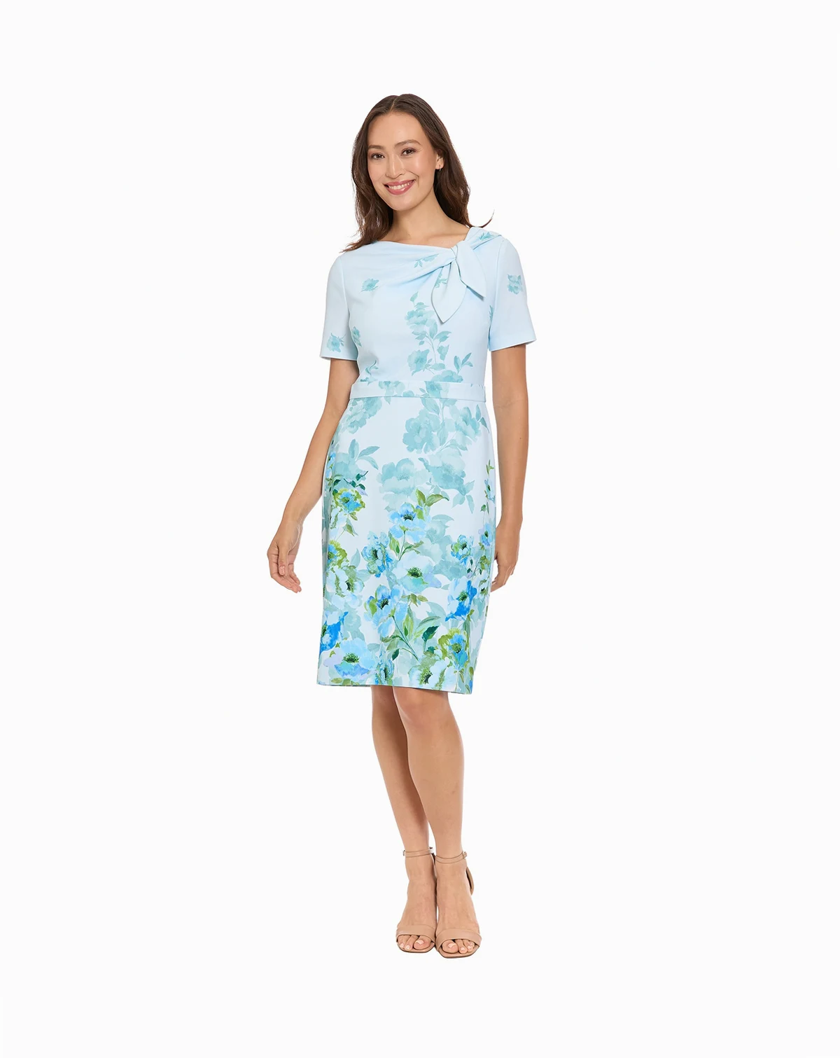 Petite Printed Tie Neck Sheath Dress