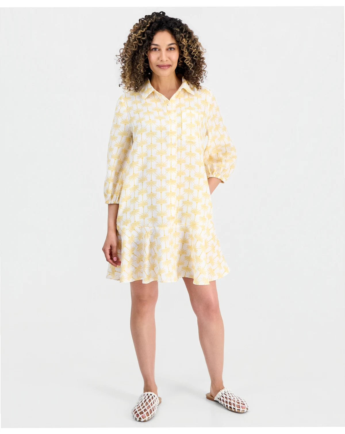 Petite Linen King Street Palm Flounce Dress, Macy's Exclusive