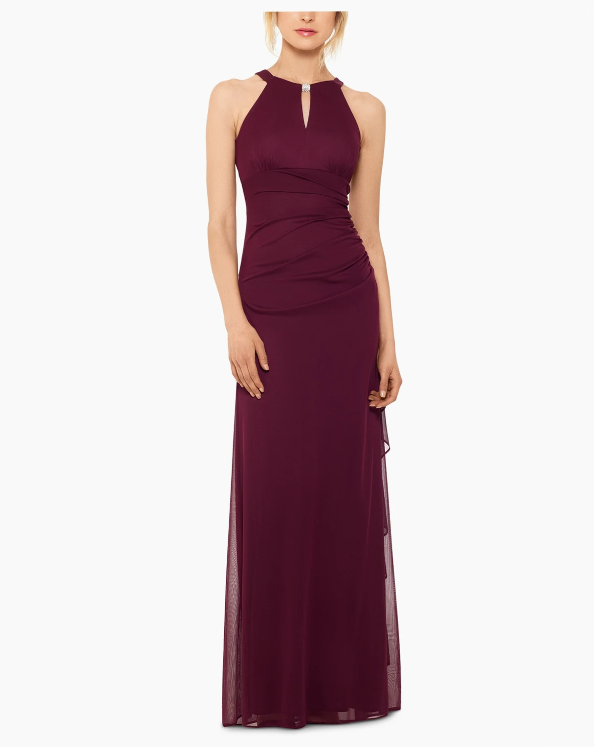B&A by Betsy and Adam Ruched Halter Gown