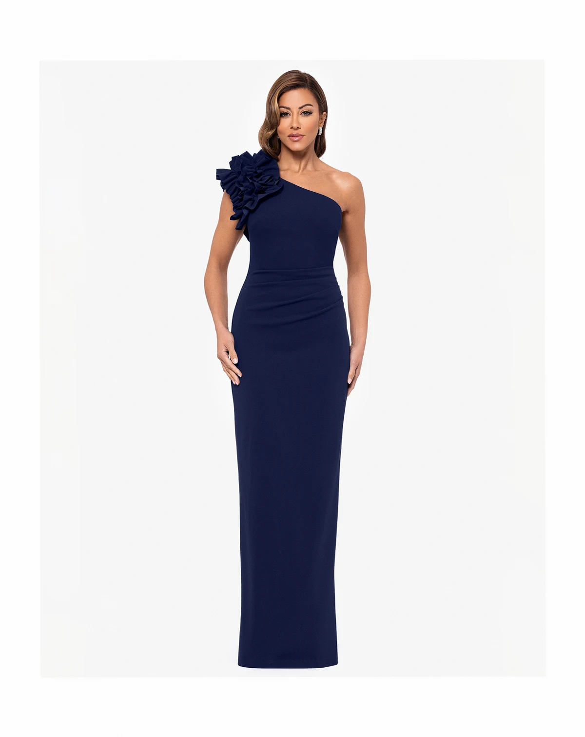 Petite One-Shoulder Long Sheath Gown