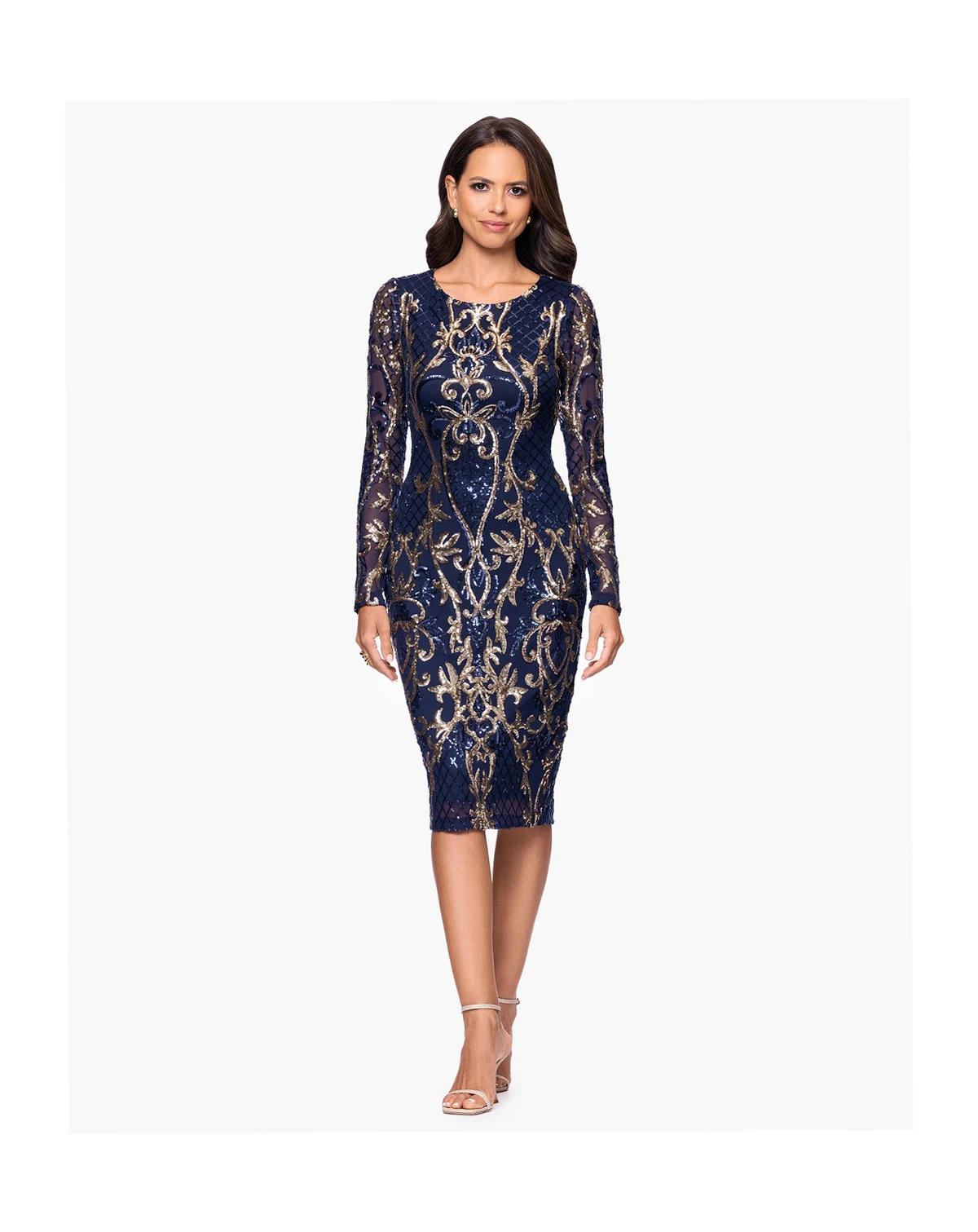 Petite Sequin Scoop Neck Long-Sleeve Dress