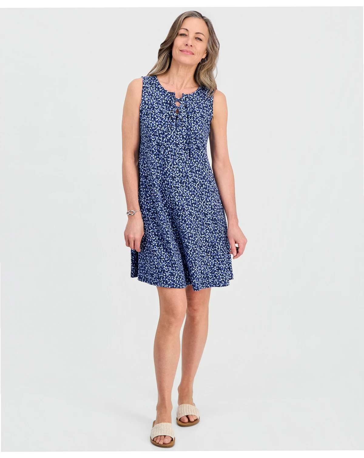 Petite Printed Lace-Up Tank Dress, Macy's Exclusive