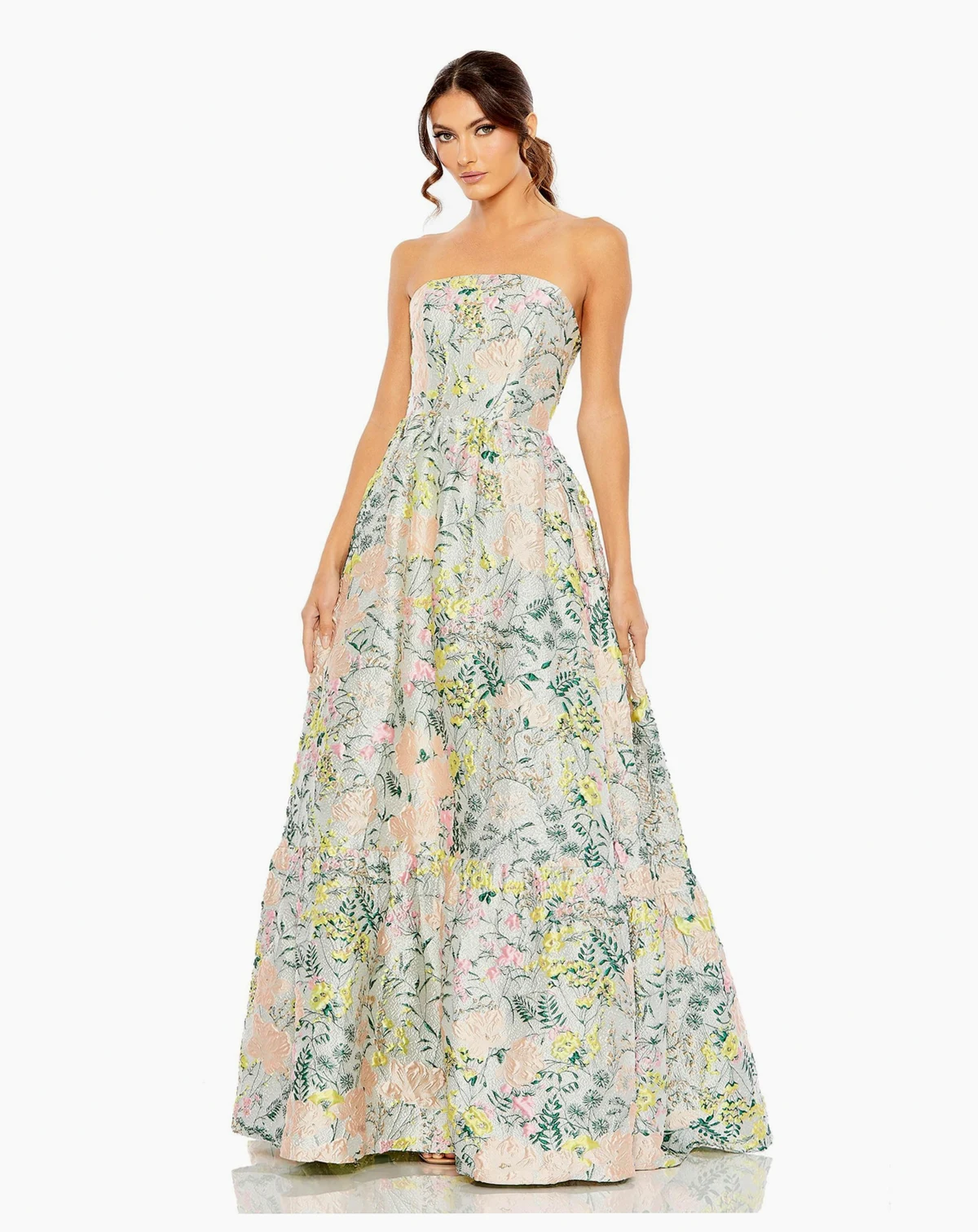 Petite Floral Brocade Strapless A Line Gown
