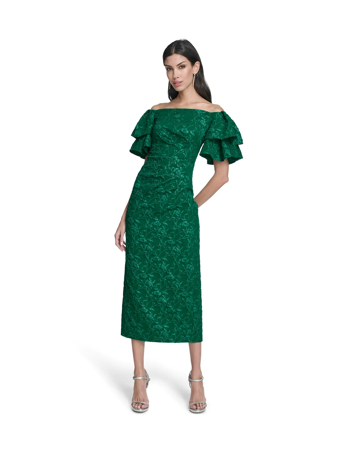 Petite Ruffled-Sleeve Back Zipper Dress