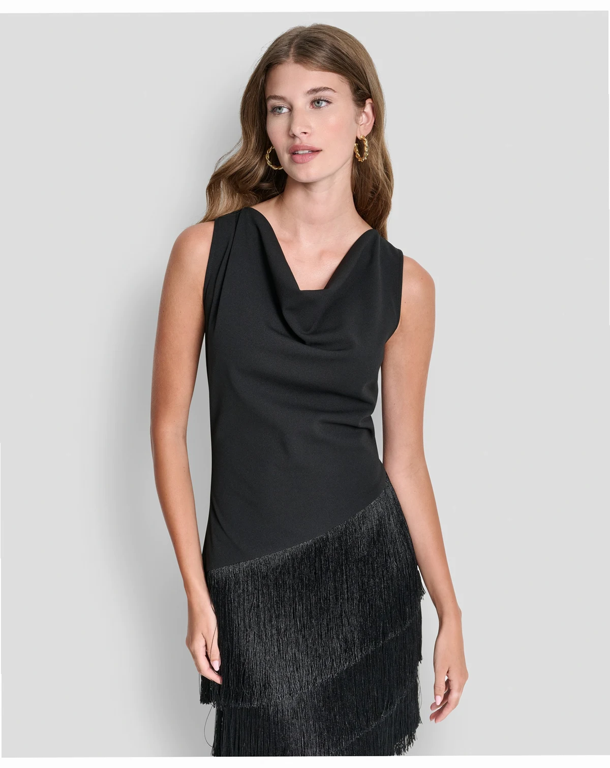 Women's Cowl Neck High-Low Tiered A-line Dress