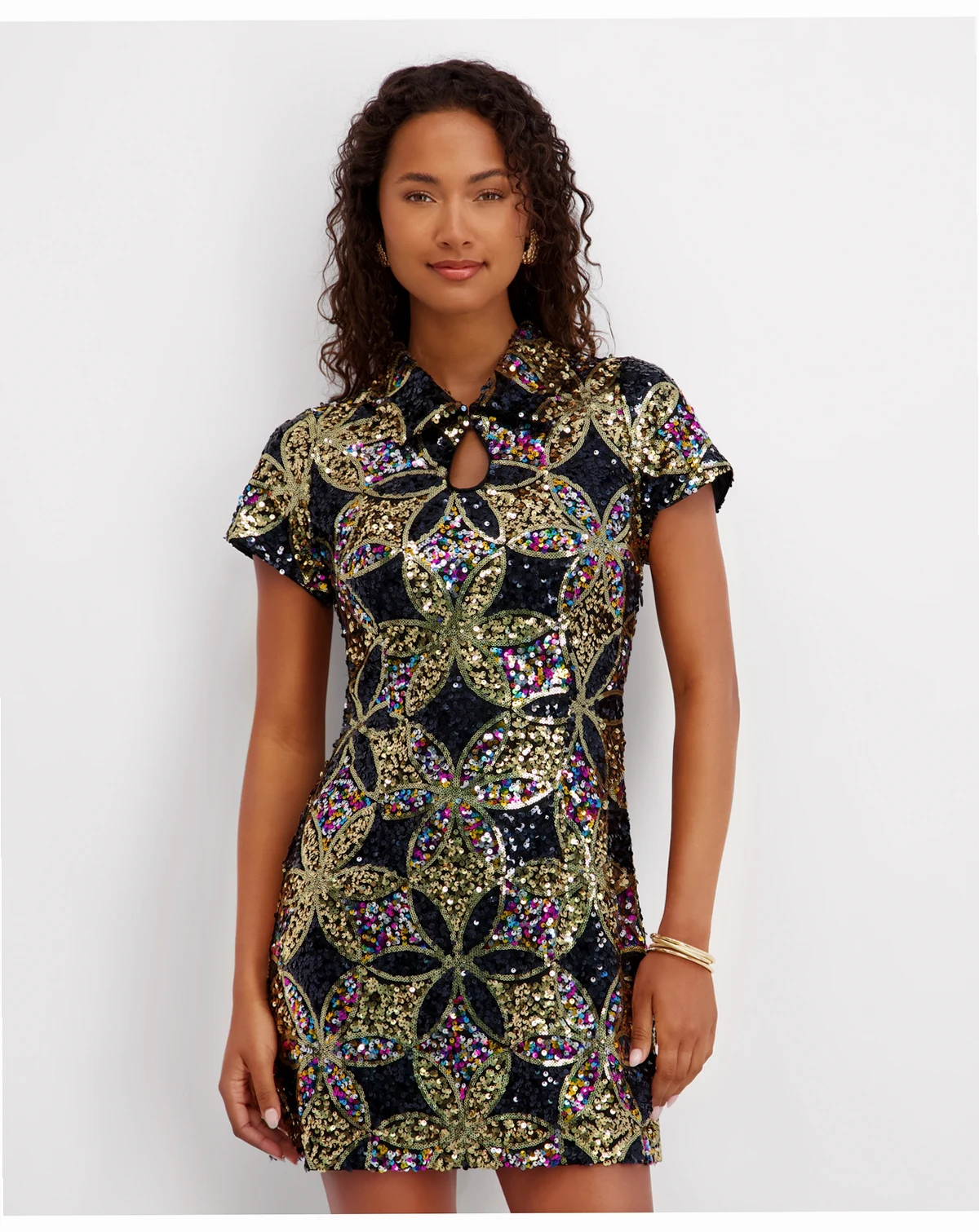Women's Sequin Short Sleeve Shirt Dress