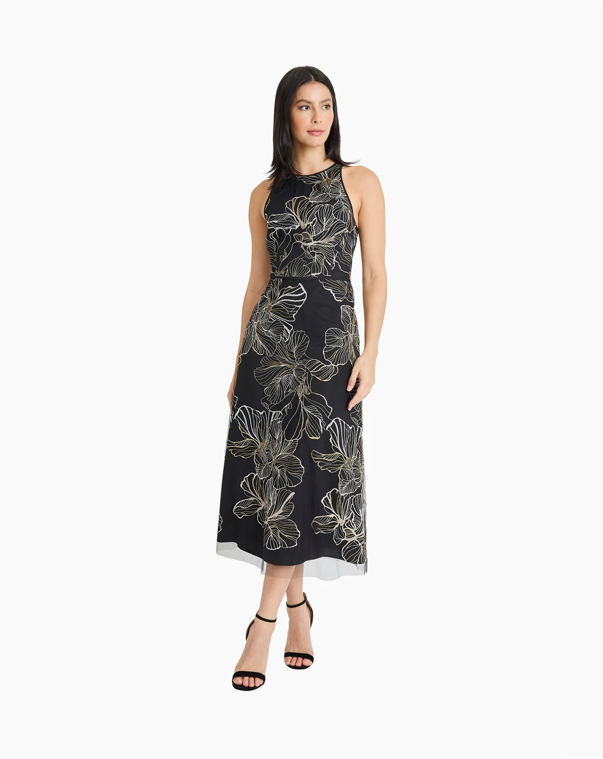 Women's Crew Neck Embroidered Midi Dress