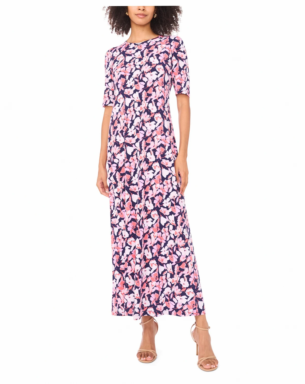 Women's Floral Crewneck Short-Sleeve Maxi Dress
