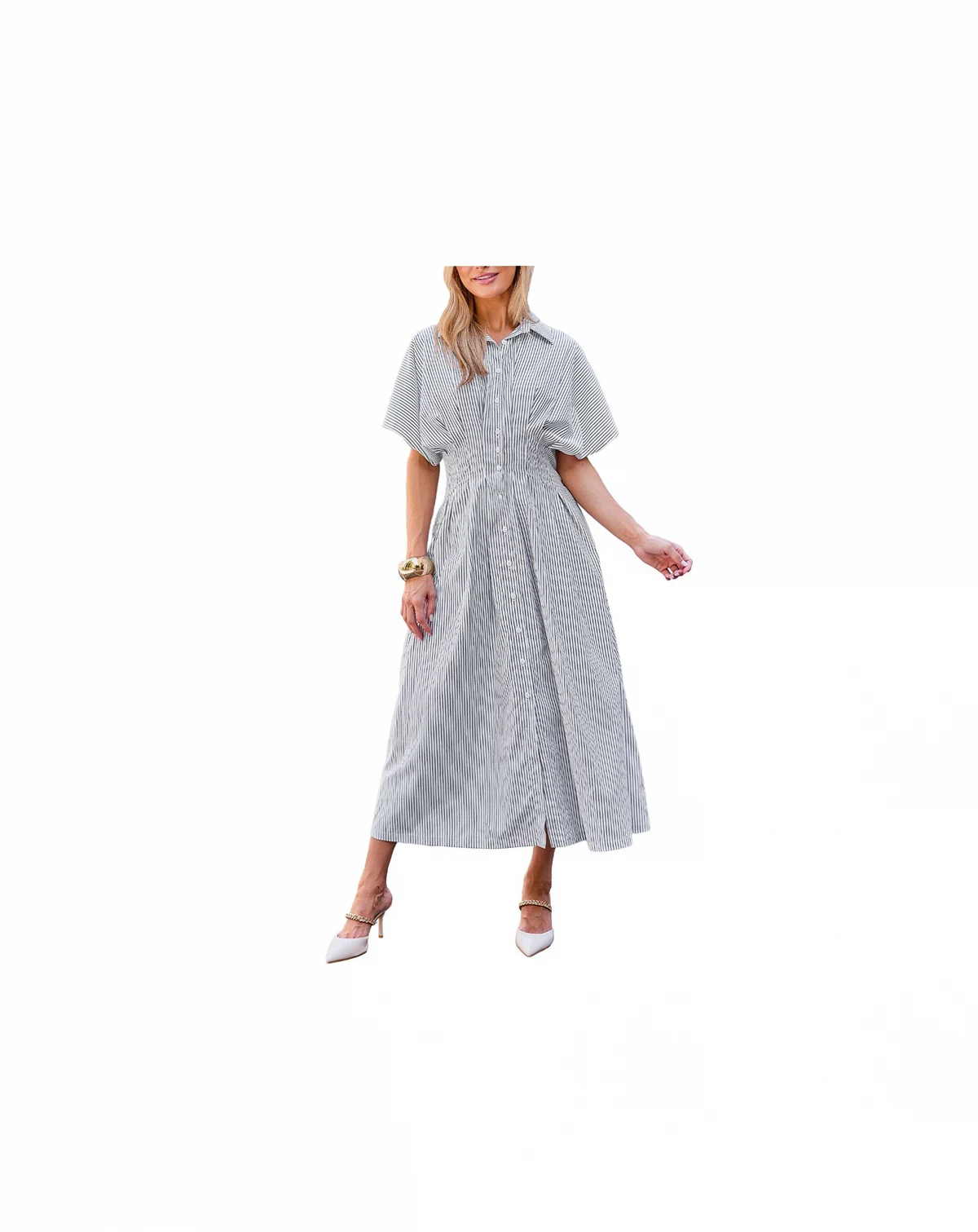Women's Striped Button Down Shirt Beach Dress