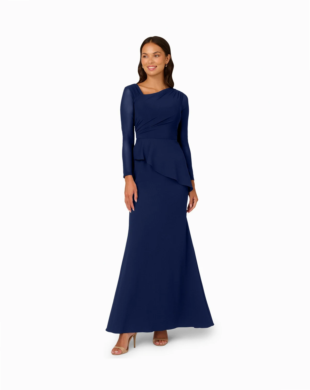 Women's Mesh Long-Sleeve Crepe Gown