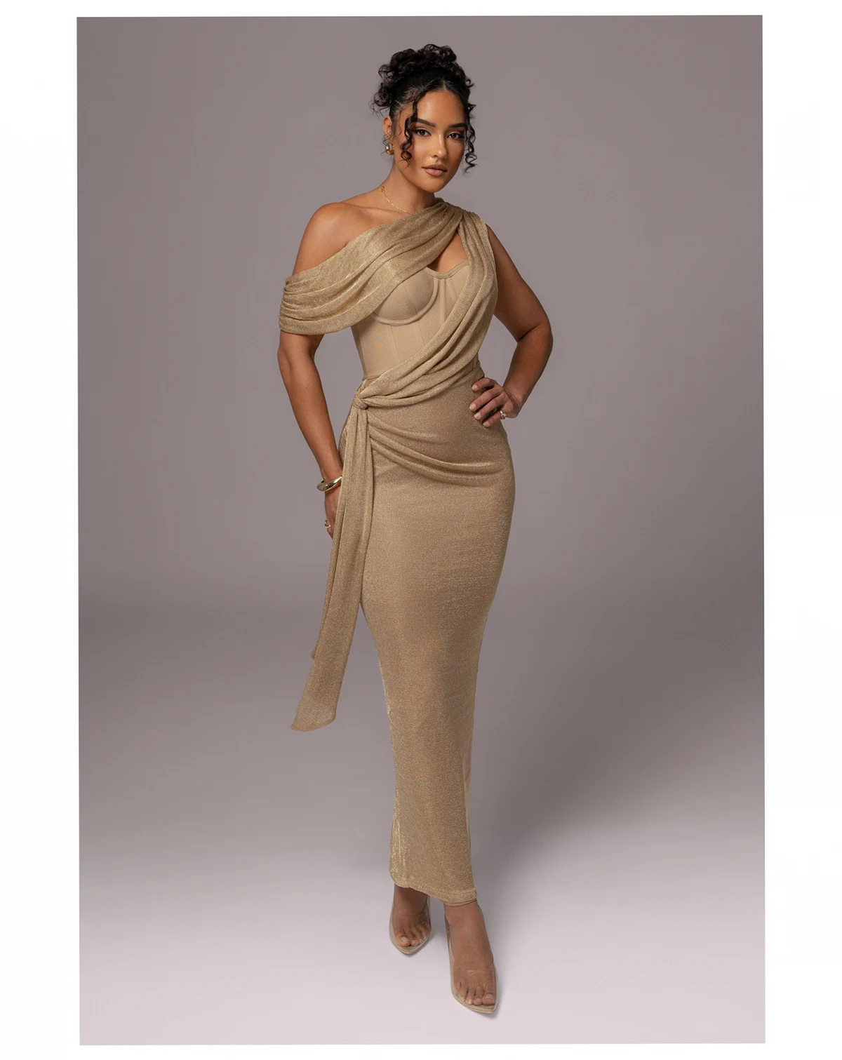 Women's Metallic Celestina Draped Maxi Dress
