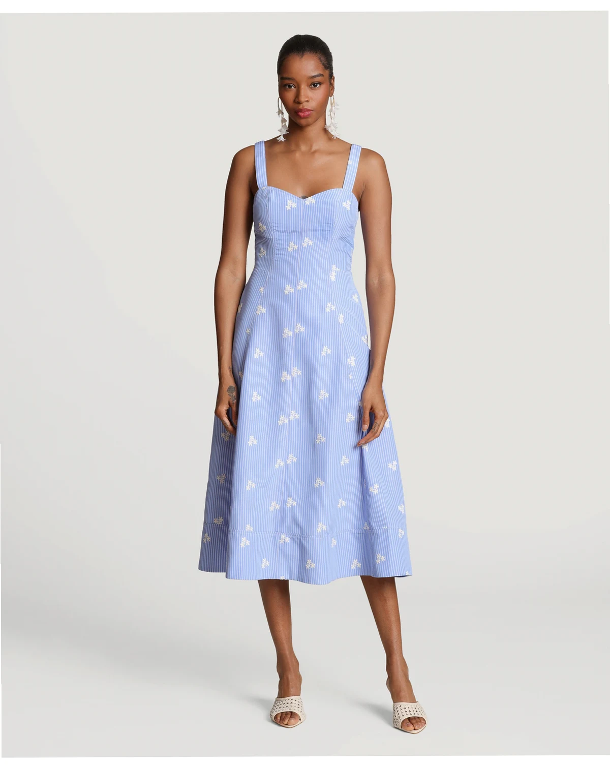 Women's Embroidered Stripe Midi Dress