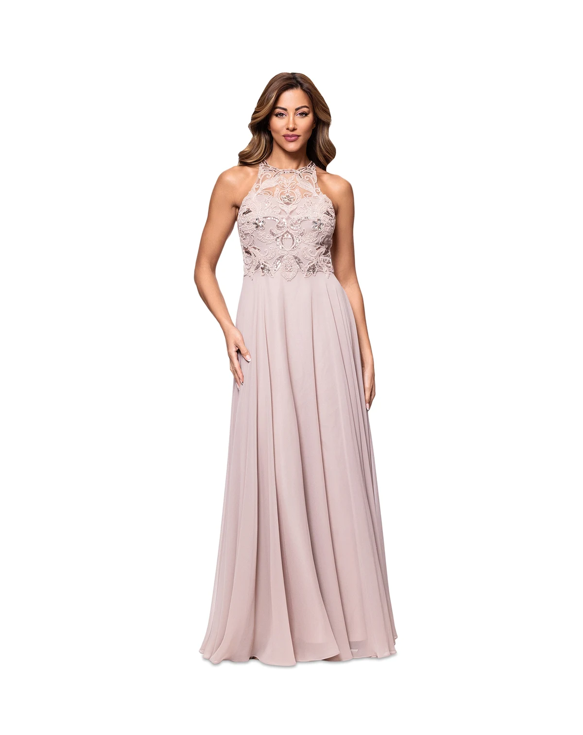 Petite Beaded Sleeveless High-Neck Gown