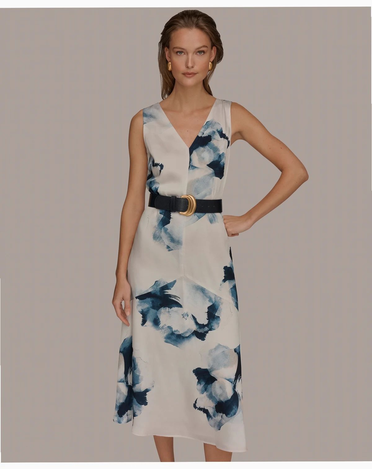 Women's Printed V-Neck Midi Dress