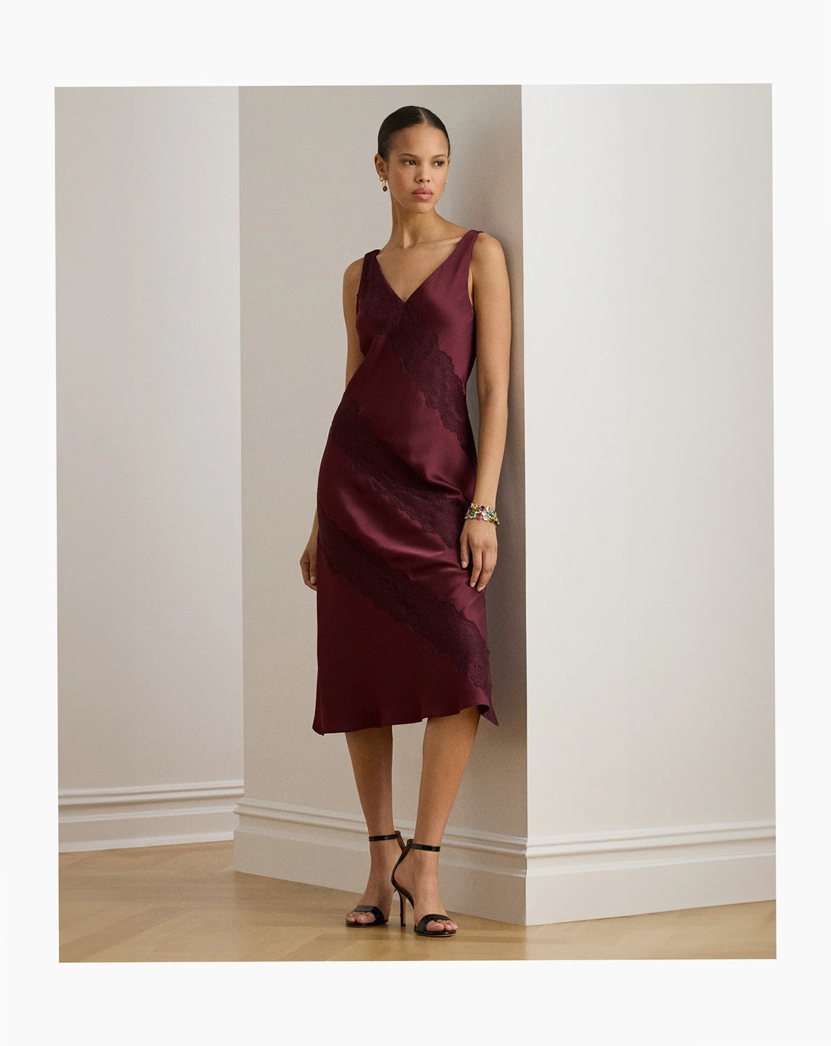 Women's Lace-Trim Charmeuse Cocktail Dress