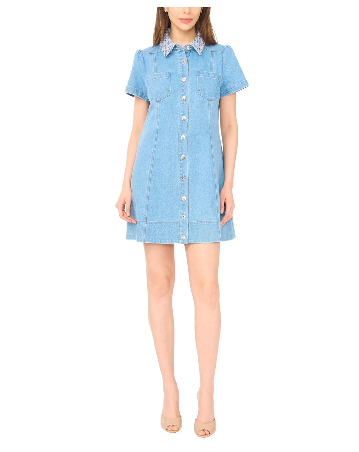 Women's Tweed Collar Denim Mini Dress