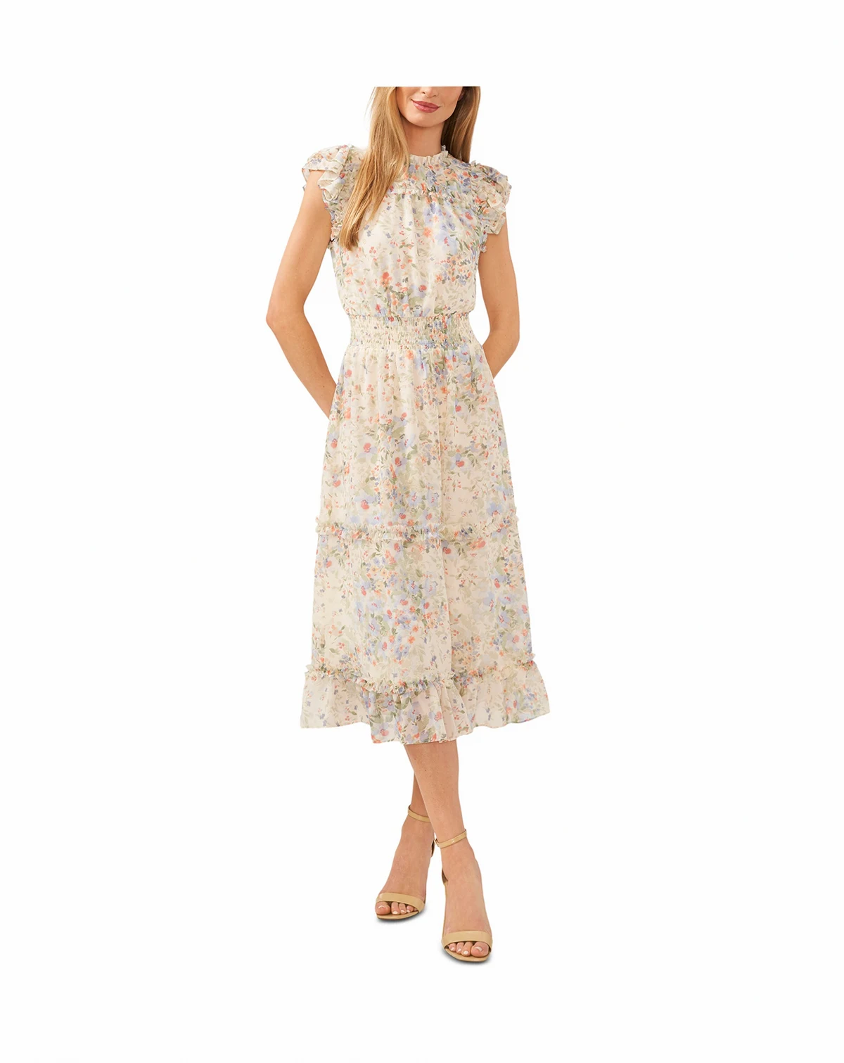 Women's Floral Flutter-Sleeve Midi Dress