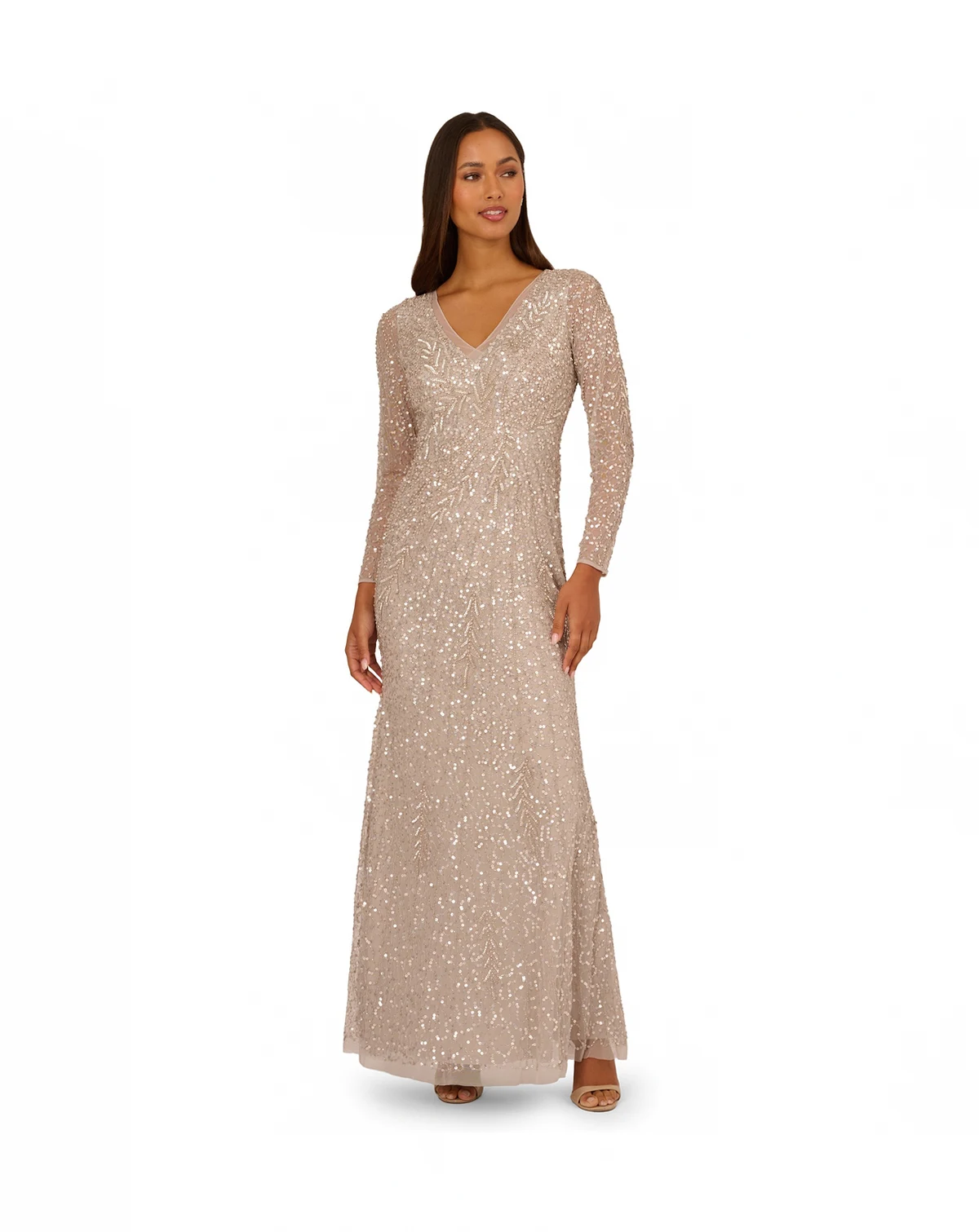 Women's Long-Sleeve Beaded Full-Length Gown