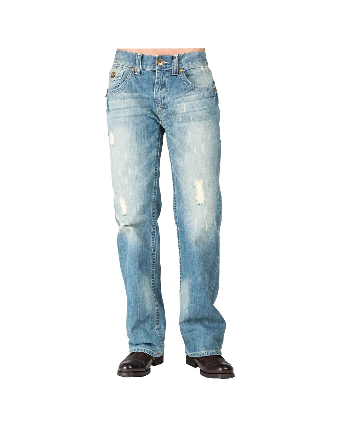 Men's Relaxed Straight Leg Premium Denim Jeans Zipper Trim Pockets