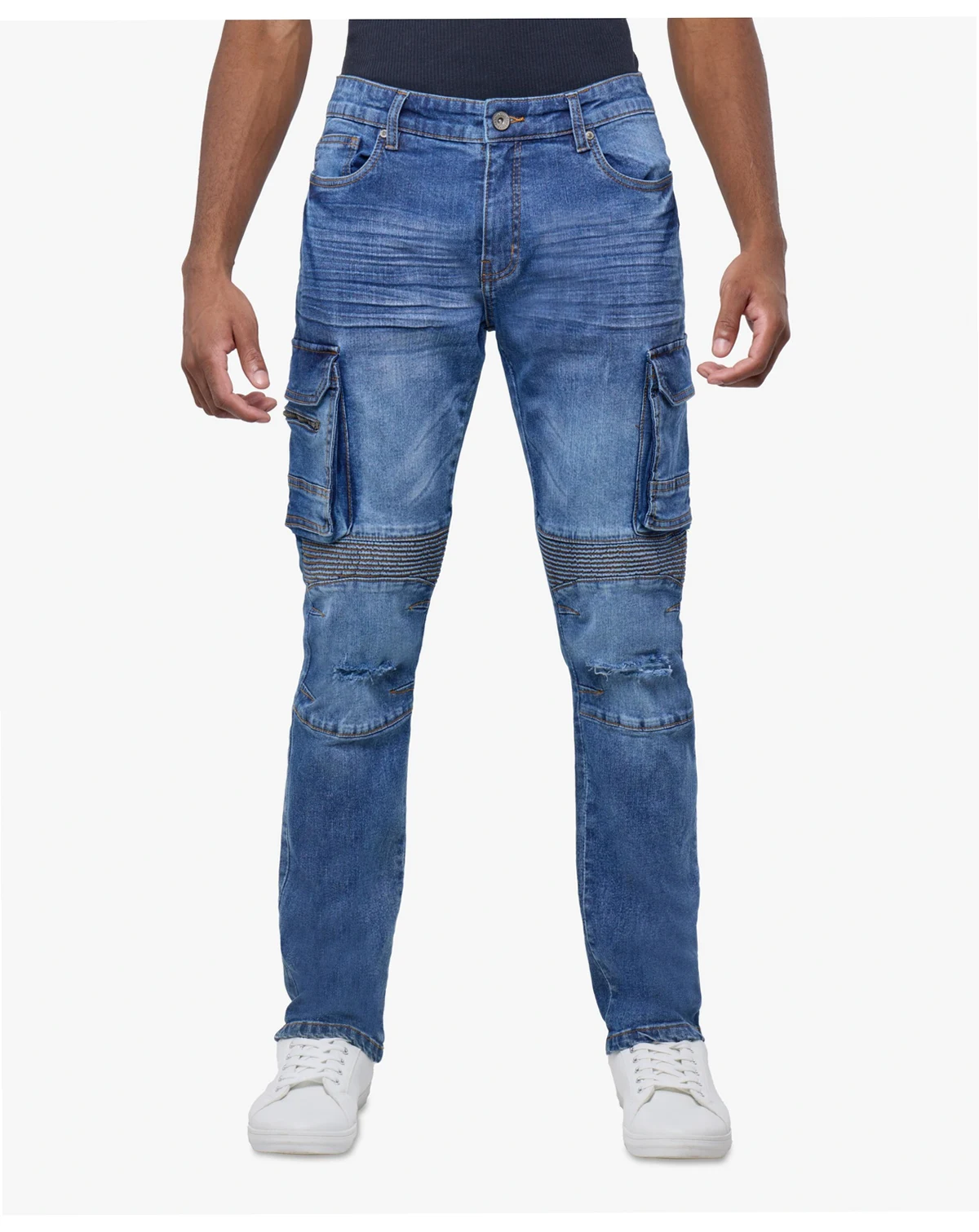 Men's Slim Fit Moto Rip Repair Cargo Jeans