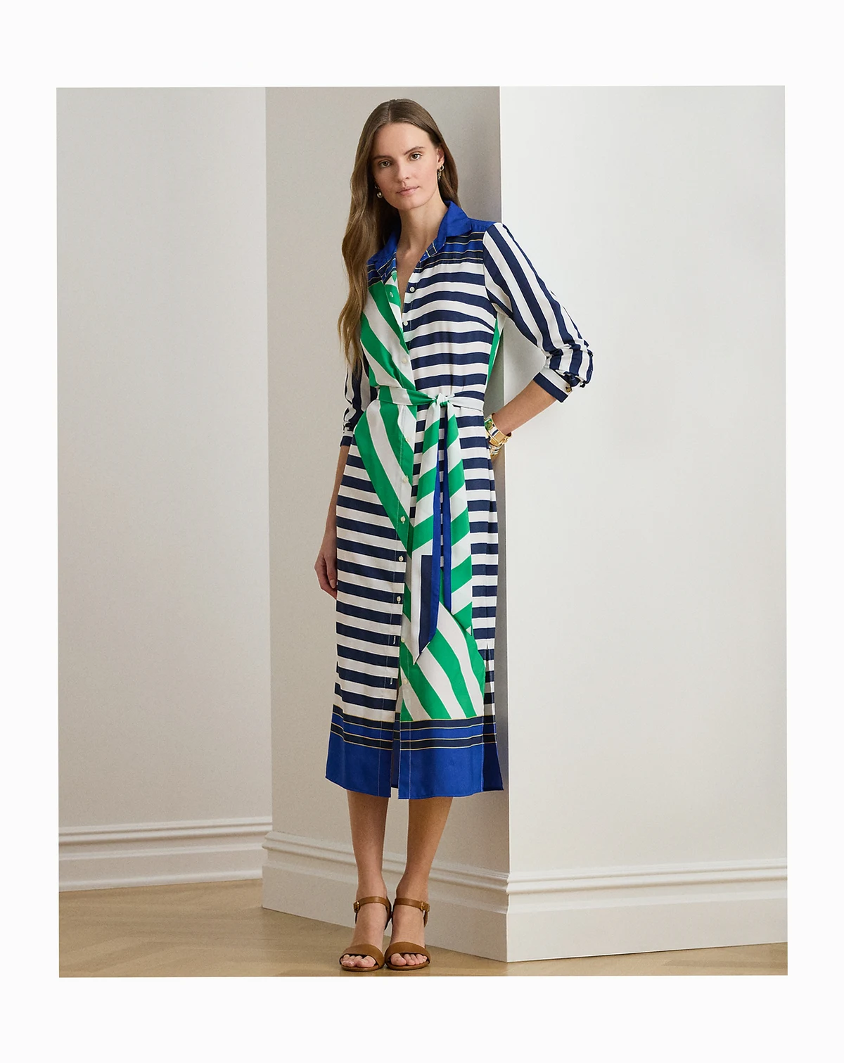 Petite Striped Point Collar Shirt Dress