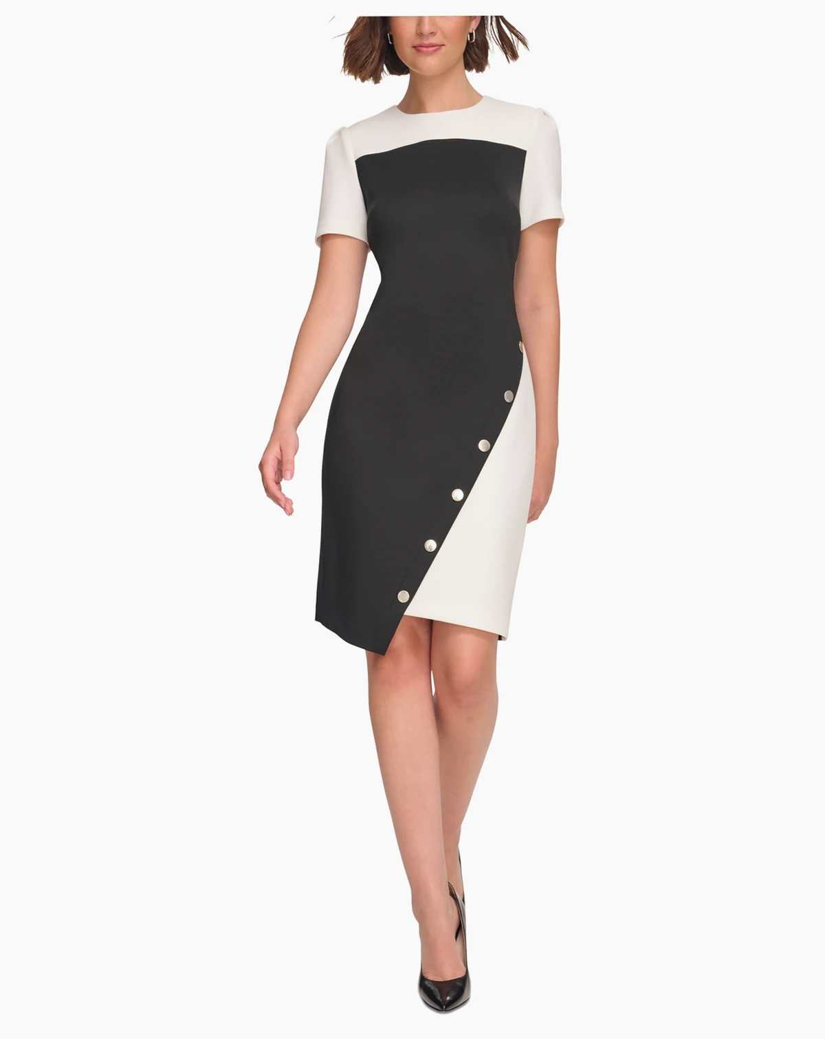 Women's Color-Blocked Asymmetric Scuba Dress