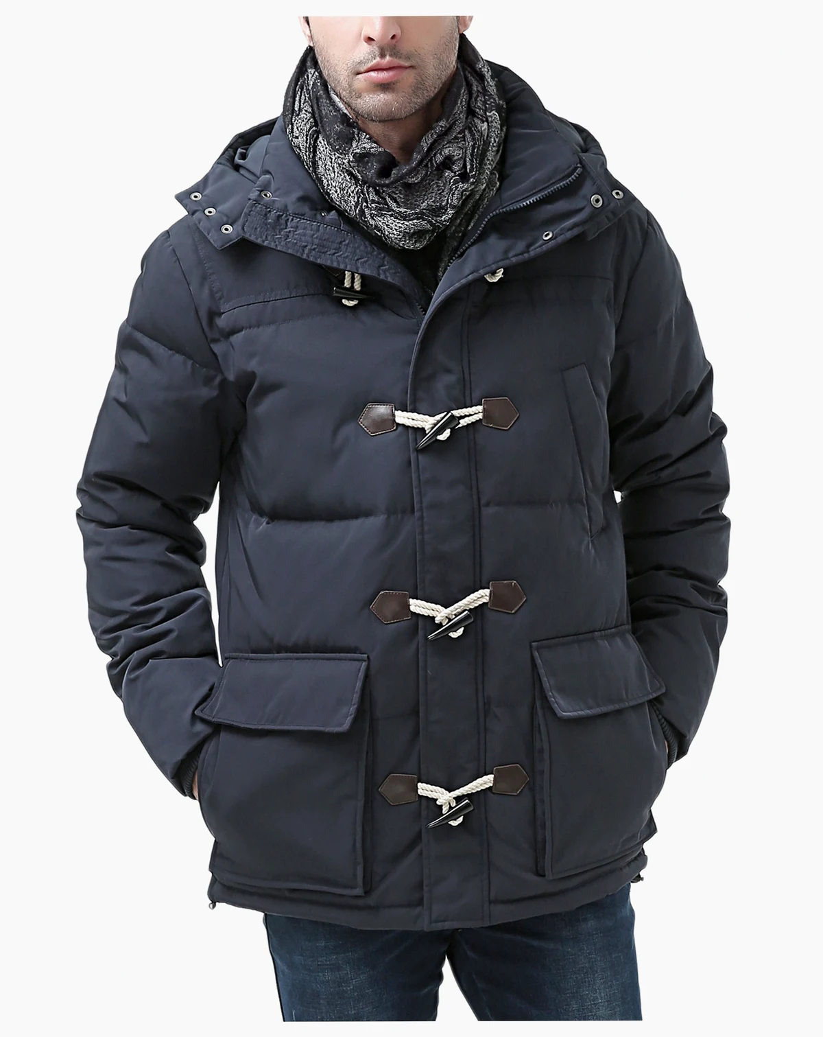Men Hooded Toggle Down Parka Coat