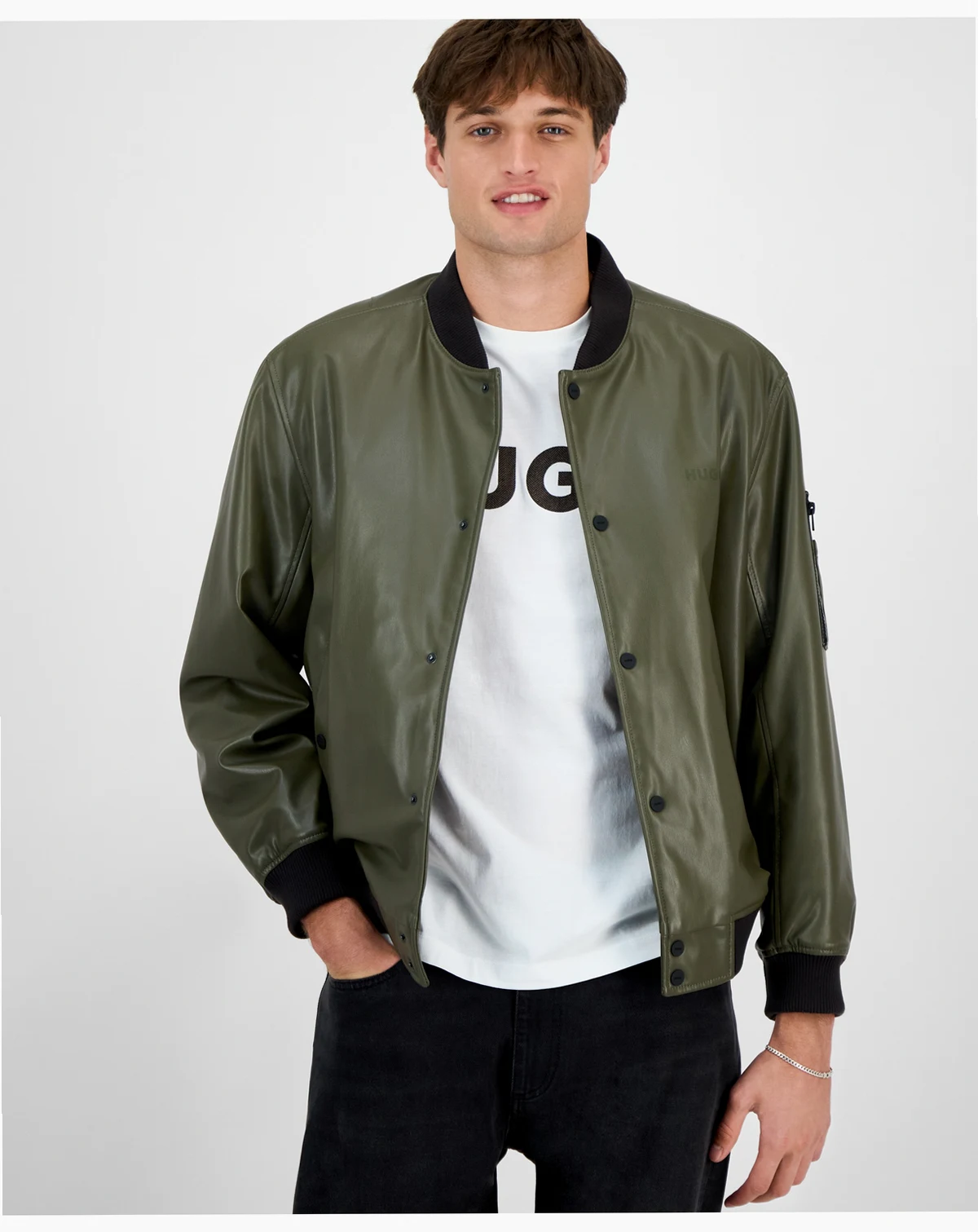 Men's Balamo Faux Leather Bomber Jacket