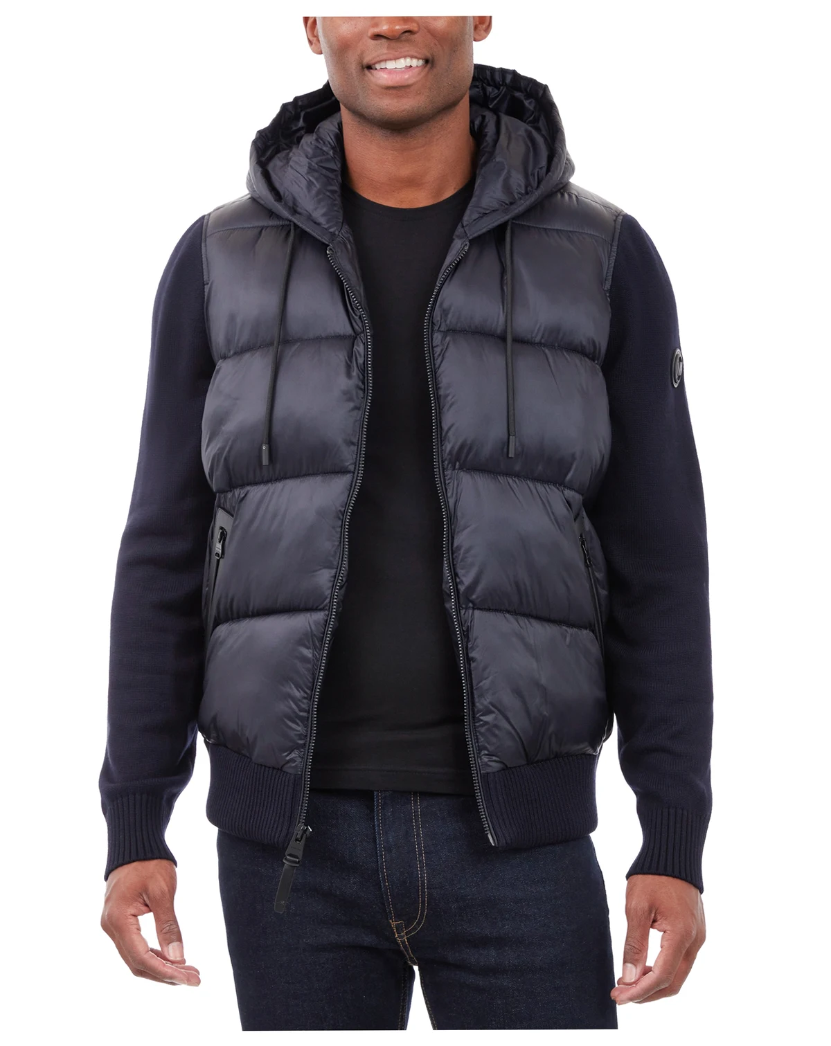 Men's Mixed-Media Hooded Zip Sweater Jacket
