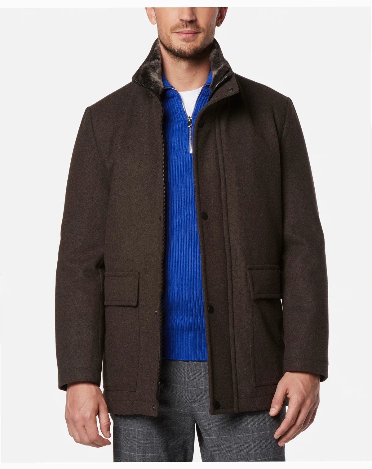 Men's Brooks Melton Wool Car Coat with Faux Fur Collar
