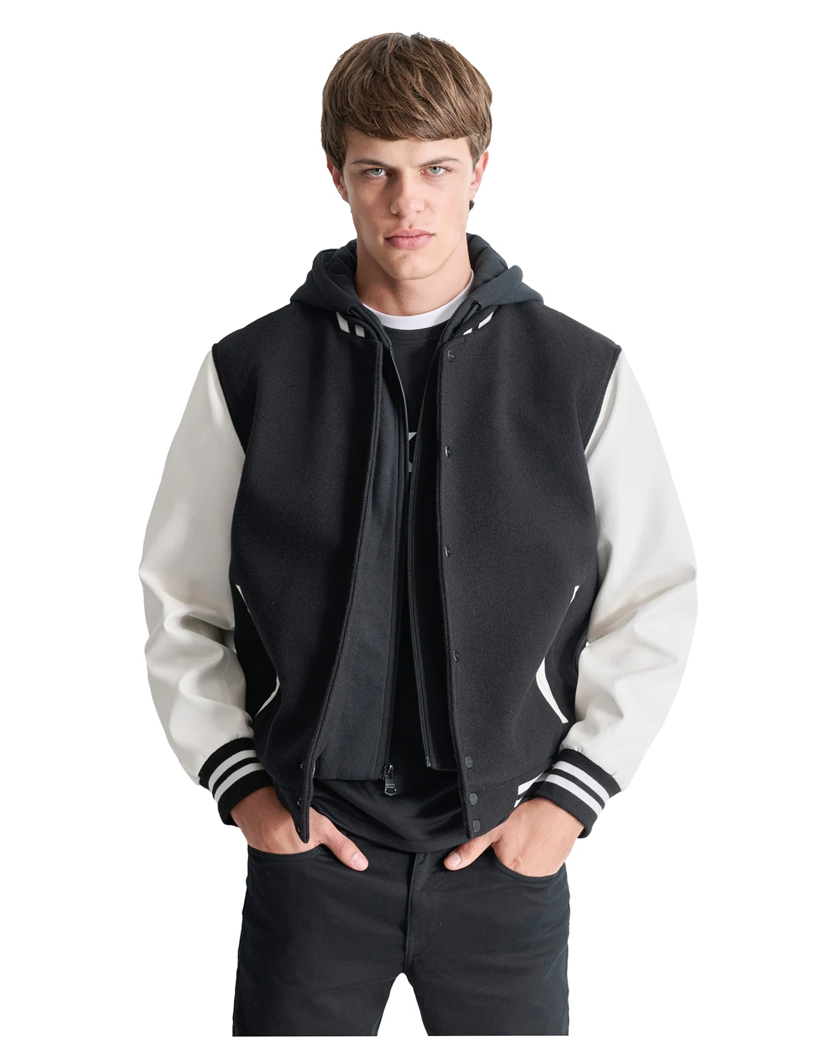 Men's Colorblocked Removable Hood Varsity Jacket