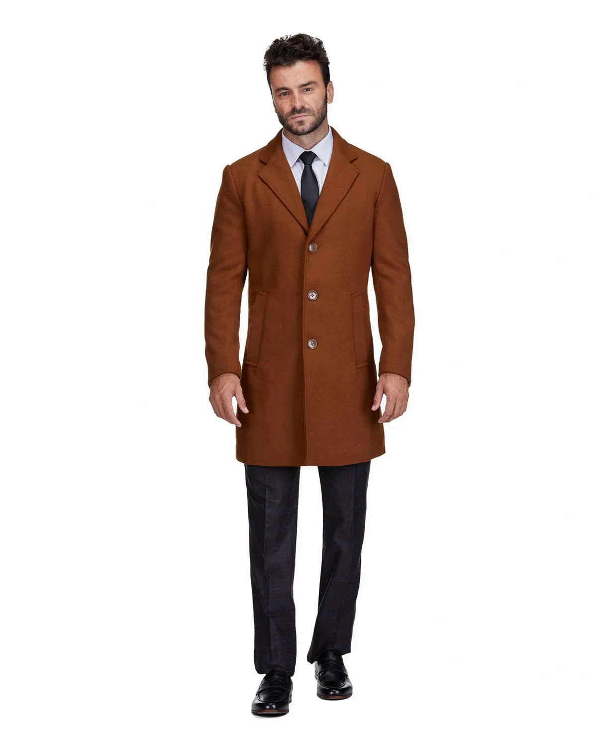 Men's Tailored Wool Blend Notch Collar Wool Blend Walker Car Coat