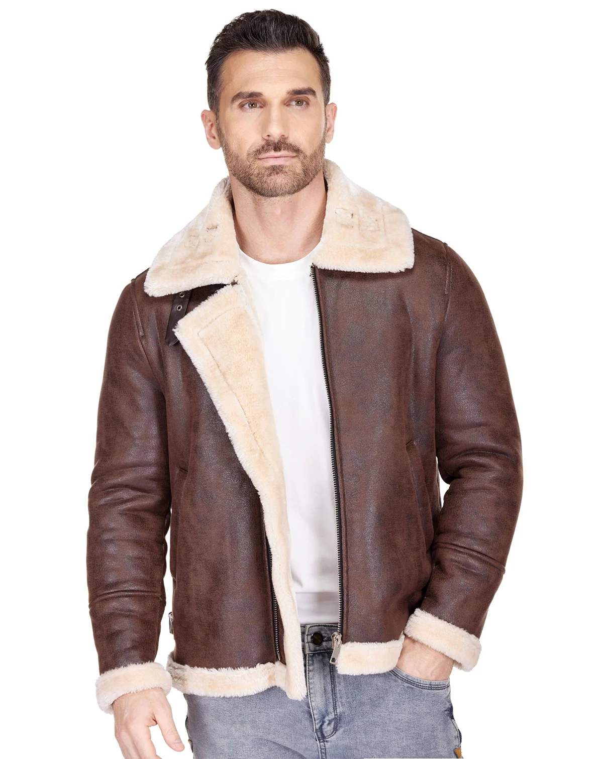 Men's Faux Shearling Bomber Jacket