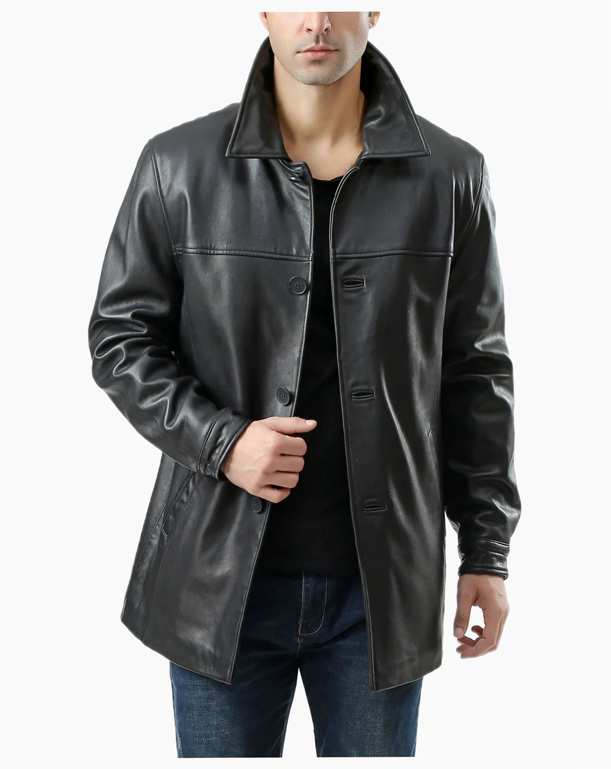 Men Samuel Leather Car Coat - Short