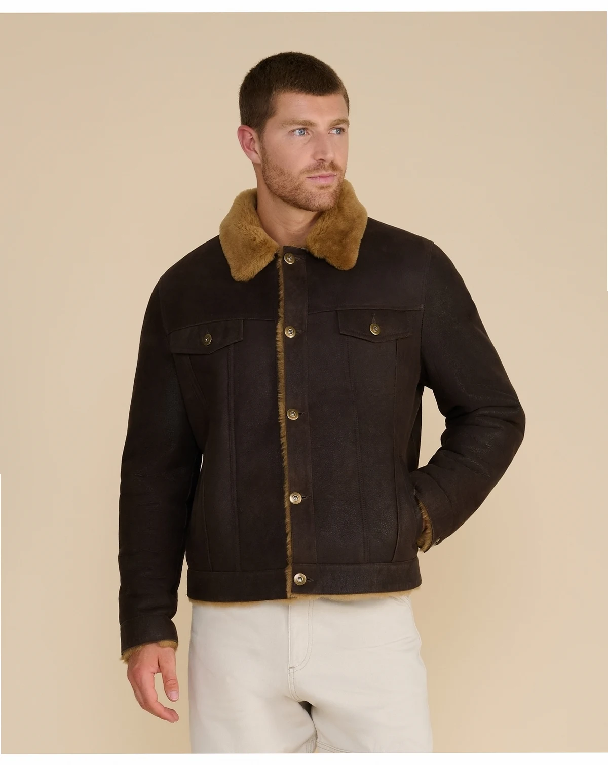 Men's Shearling Jacket, Brown and Ginger Wool