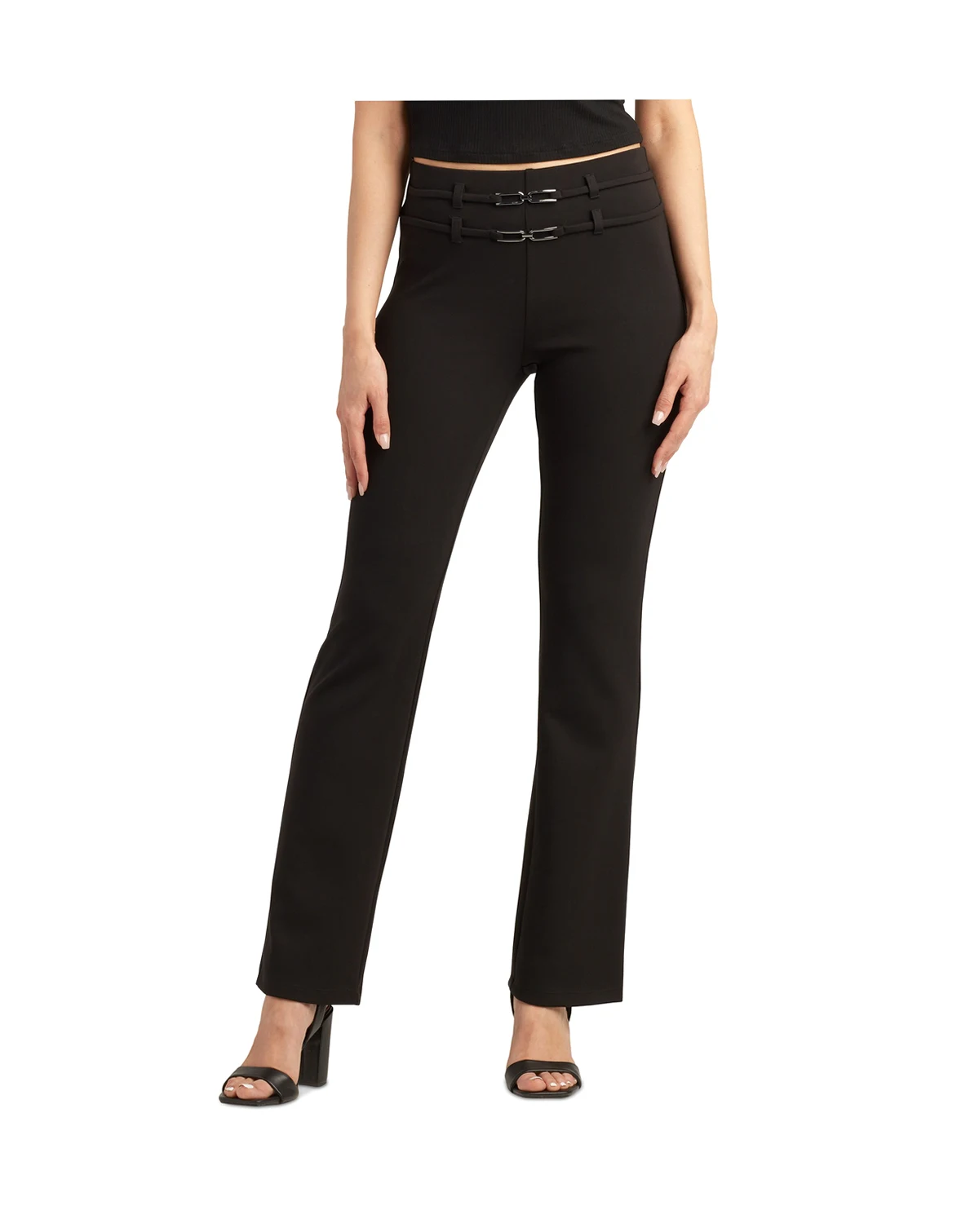 Juniors' Scuba Double-Belt Flared-Leg Ankle Pants