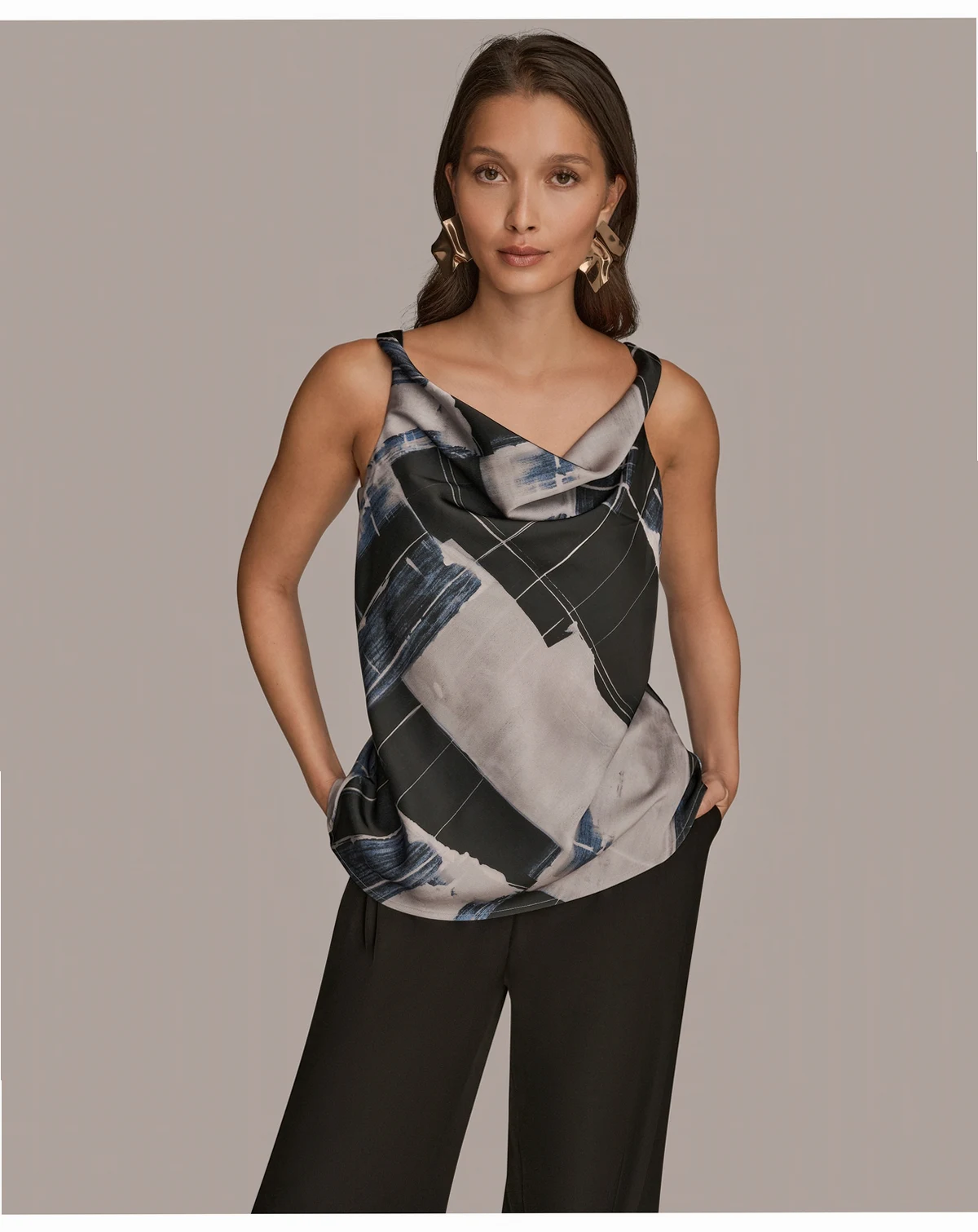 Women's Twist Shoulder Cowl Neck Sleeveless Camisole Top
