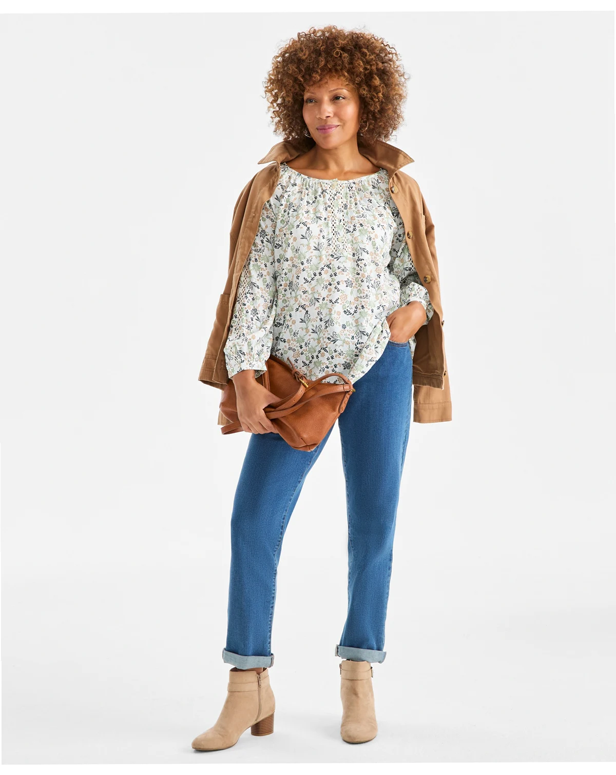 Women's Printed Split Neck Peasant Top, Macy's Exclusive