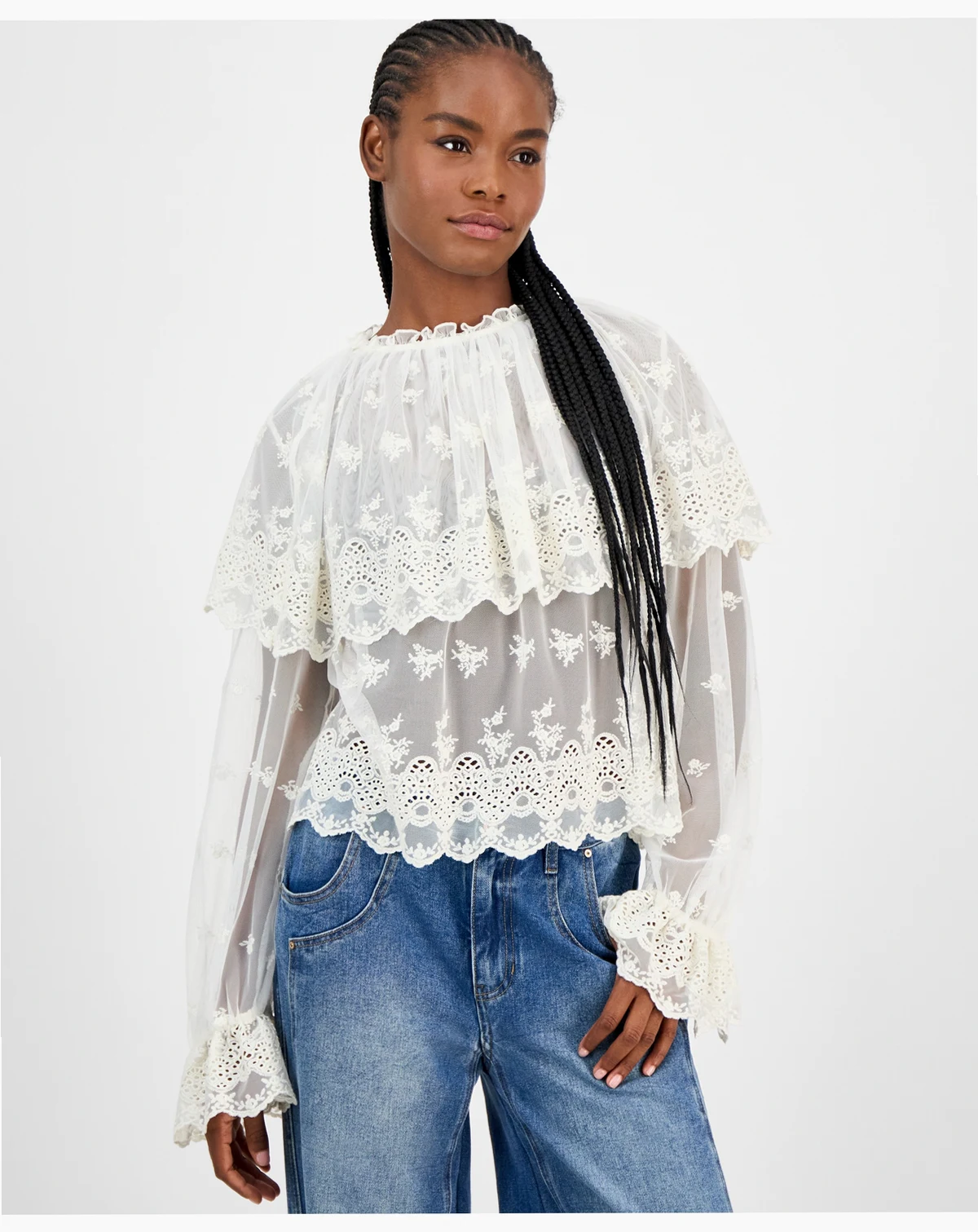 Women's Sheer Embroidered Capelet Blouse, Macy's Exclusive
