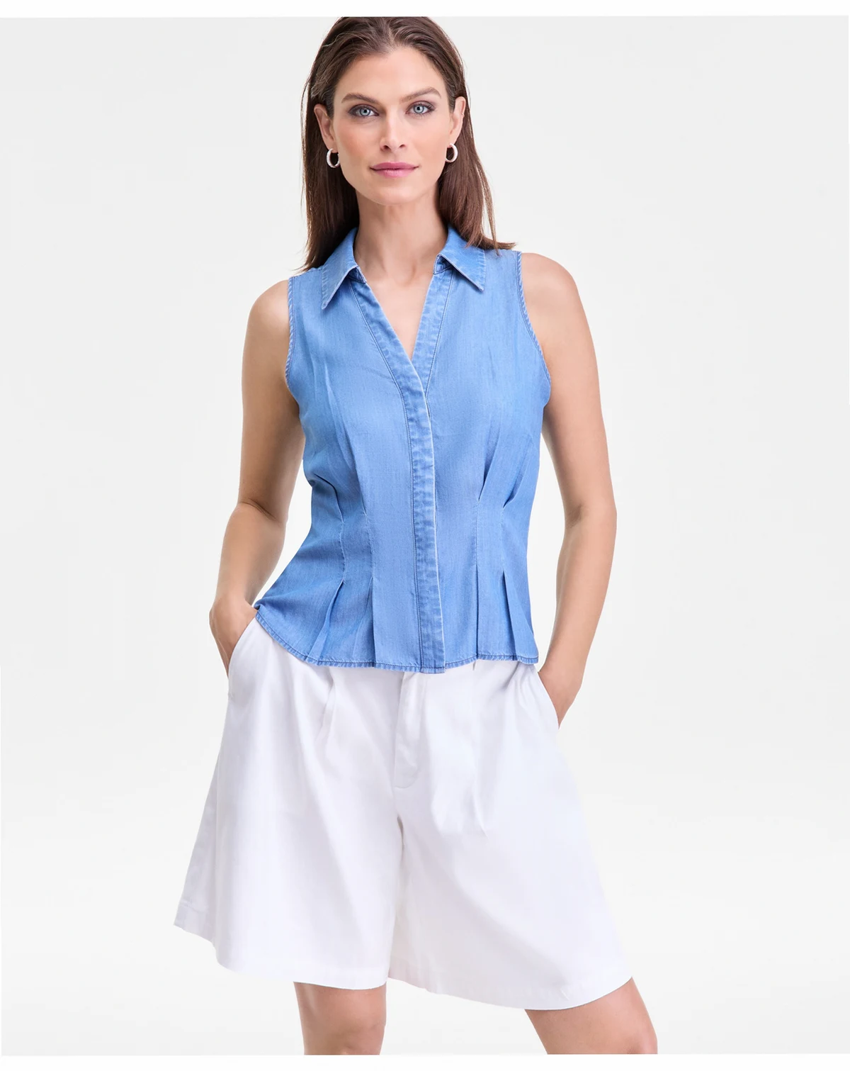 Women's Chambray Sleeveless Button-Down Shirt, Macy's Exclusive