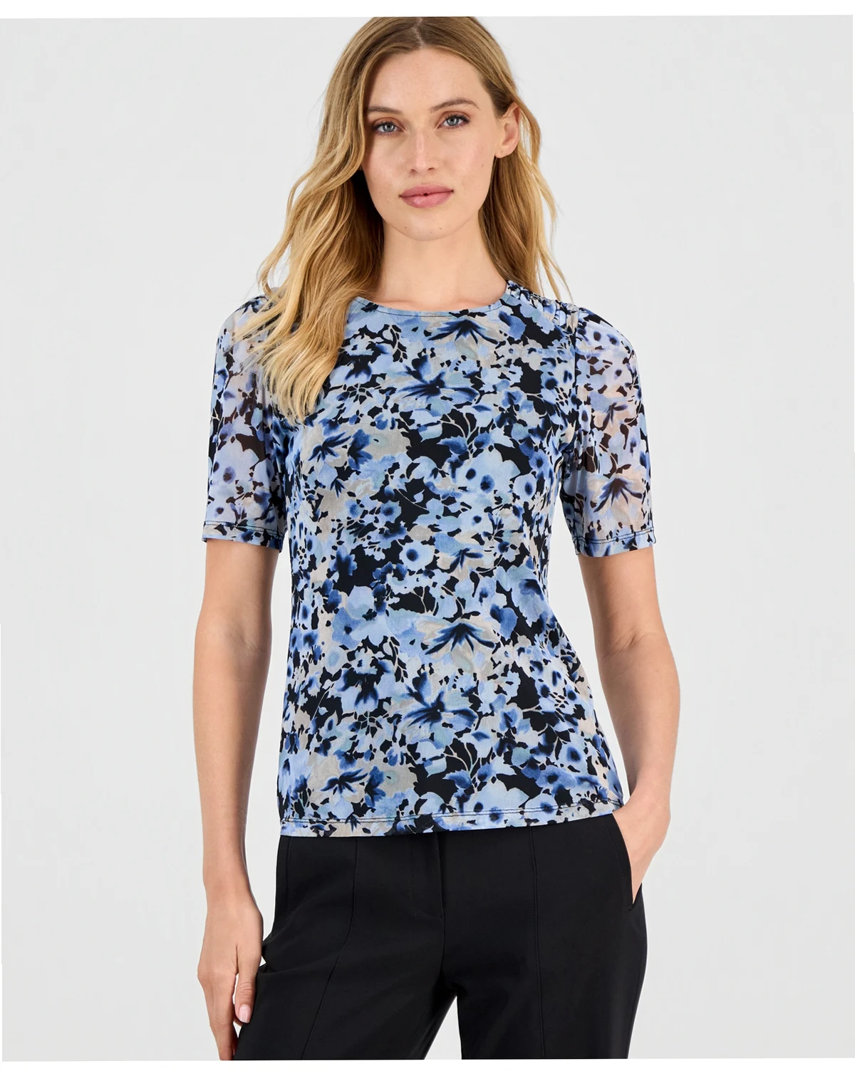 Women's Short-Sleeve Printed Mesh T-Shirt
